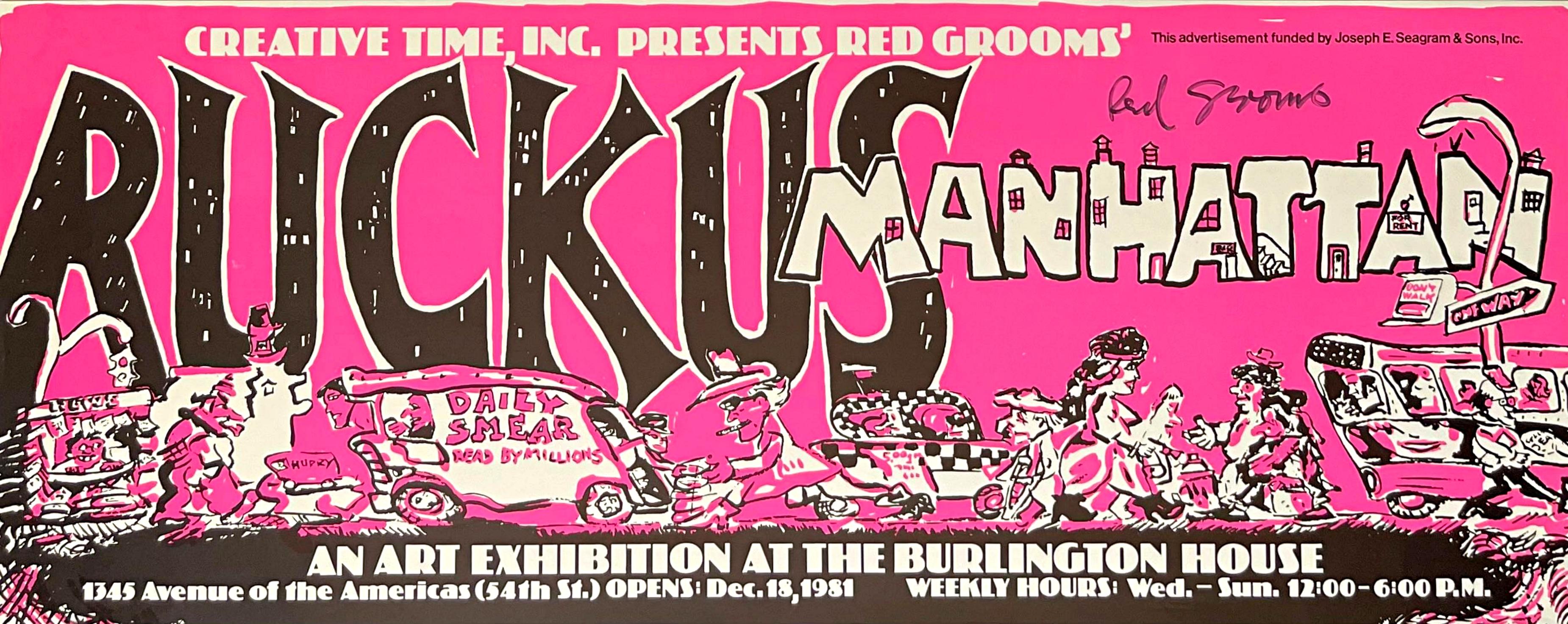 Ruckus Manhattan, Cartel histórico de litografía offset, firmado a mano por Red Grooms