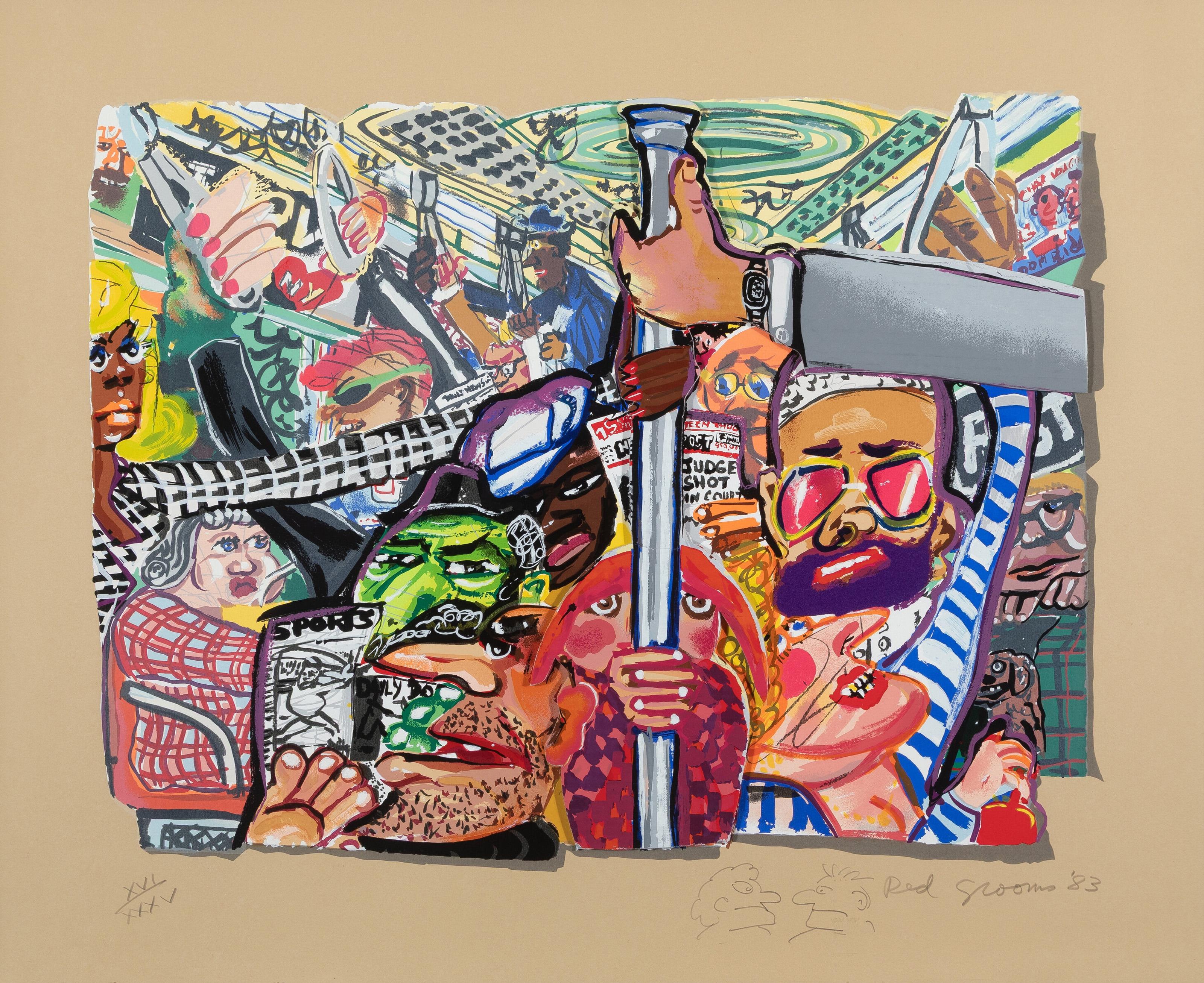 Este grabado de Red Grooms forma parte de una carpeta de 8 piezas publicada por The New York Graphic Society en 1983 e incluye obras de Red Grooms, Robert Indiana, Alex Katz, R.B. Kitaj, Robert Motherwell, Robert Rauschenberg, Larry Rivers y James