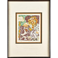 The Daily Arf, Silkscreen & intaglio, man reading newspaper with his dog, Signed