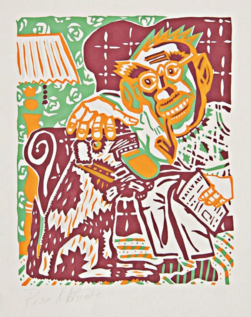 The Daily Arf (Silkscreen and intaglio of man reading a newspaper with his dog)  - Mixed Media Art by Red Grooms