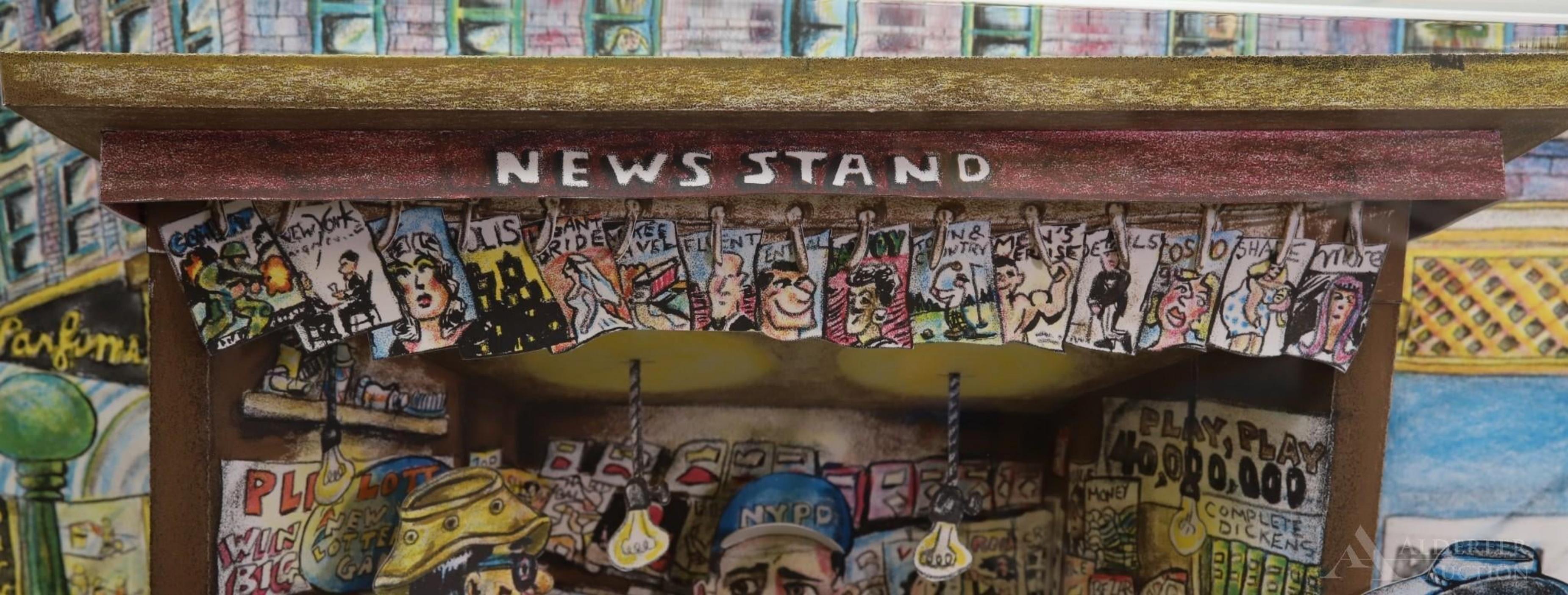 Extra Extra Read All About It, New York City Newsstand, 3D Construction, Signed - Beige Figurative Sculpture by Red Grooms