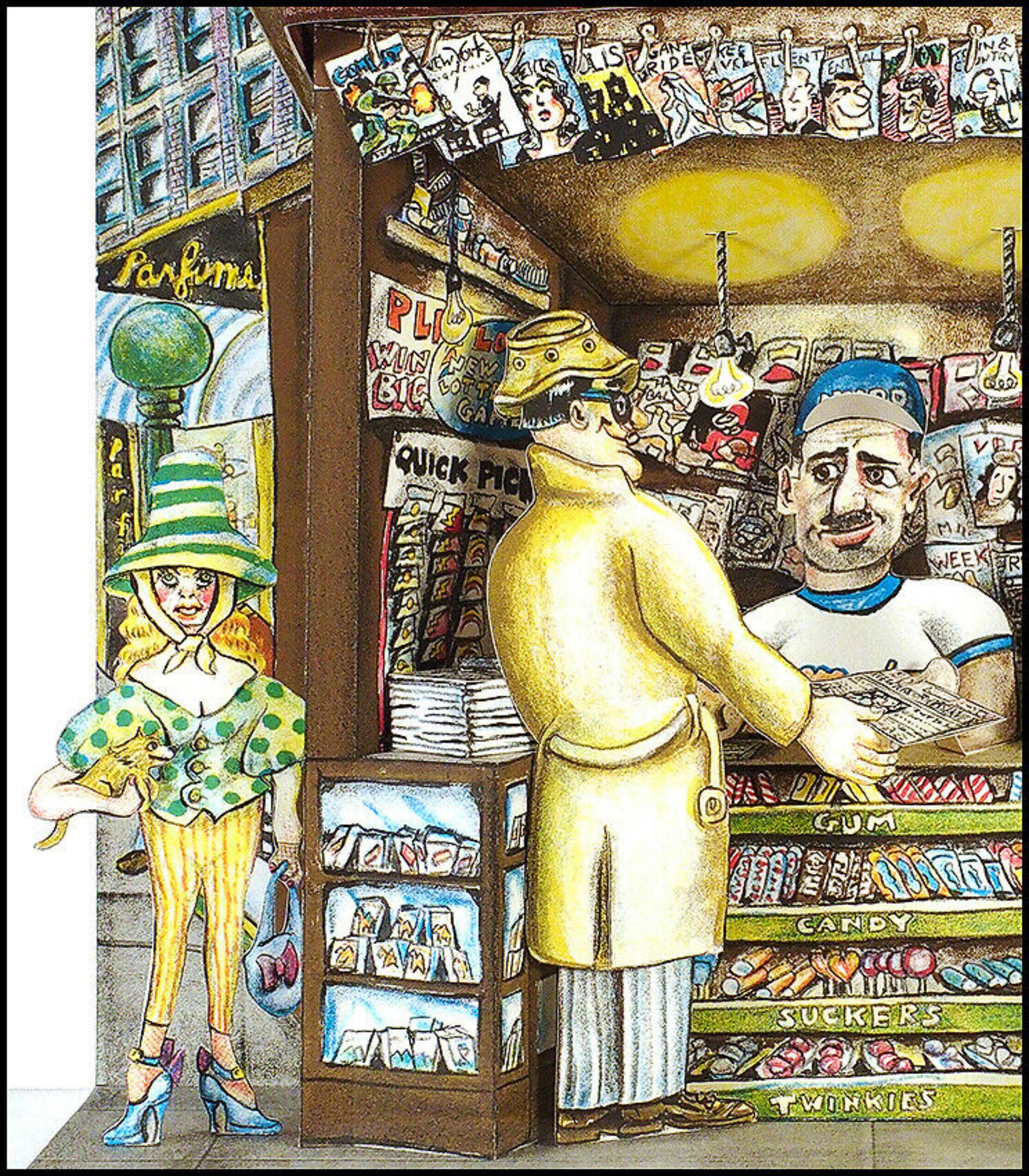 Extra Extra Read All About It, New York City Newsstand, 3D Construction, Signed For Sale 3