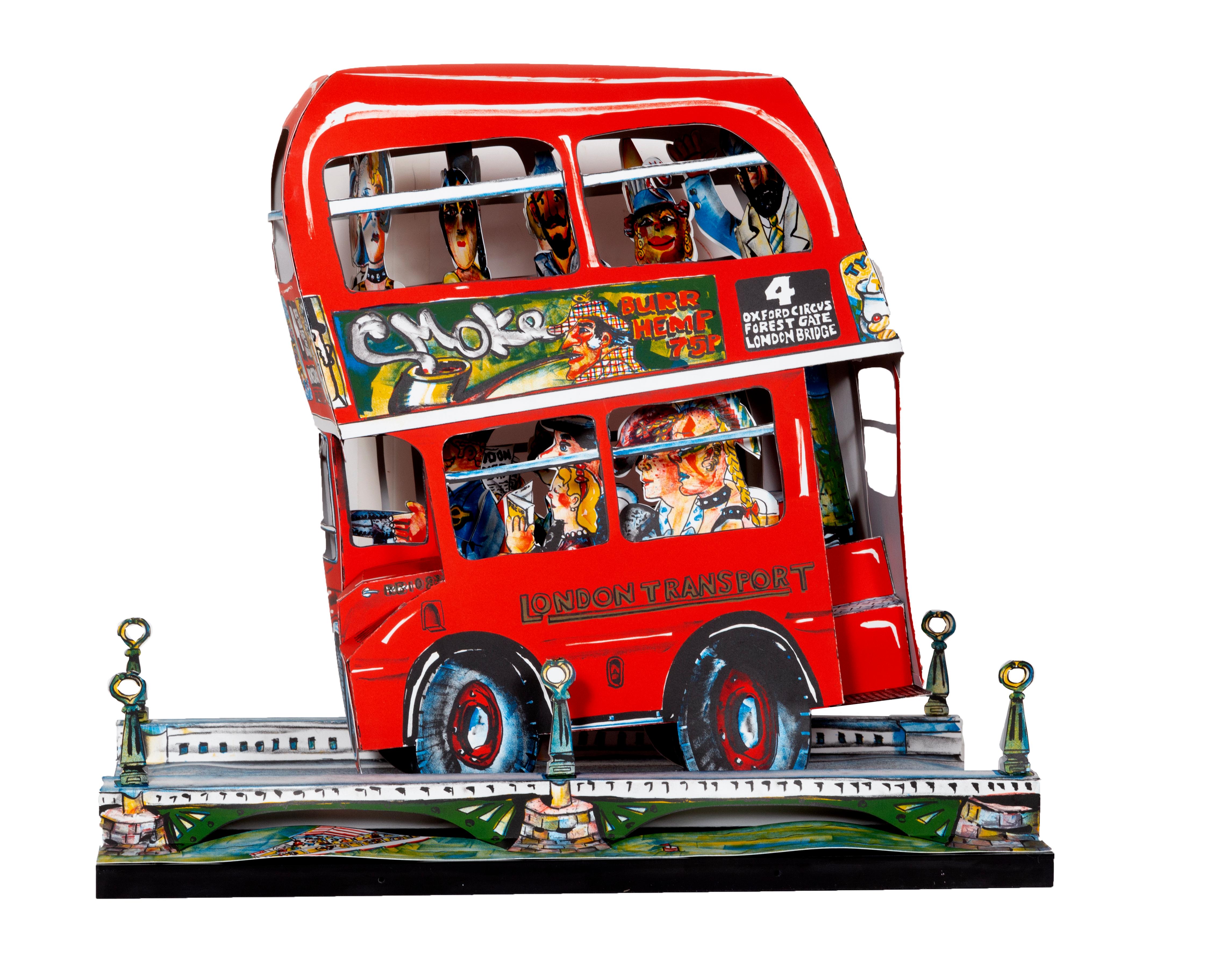 Artist: Red Grooms, American (1937 - )
Title: London Bus
Year: 1983 - 1984
Medium: 3-D Lithograph Construction on BFK Rives in a Plexi-Box, signed and numbered in pencil
Edition: 5/63
Size: 19 x 21.5 x 13.5 in. (48.26 x 54.61 x 34.29 cm)

Referenced