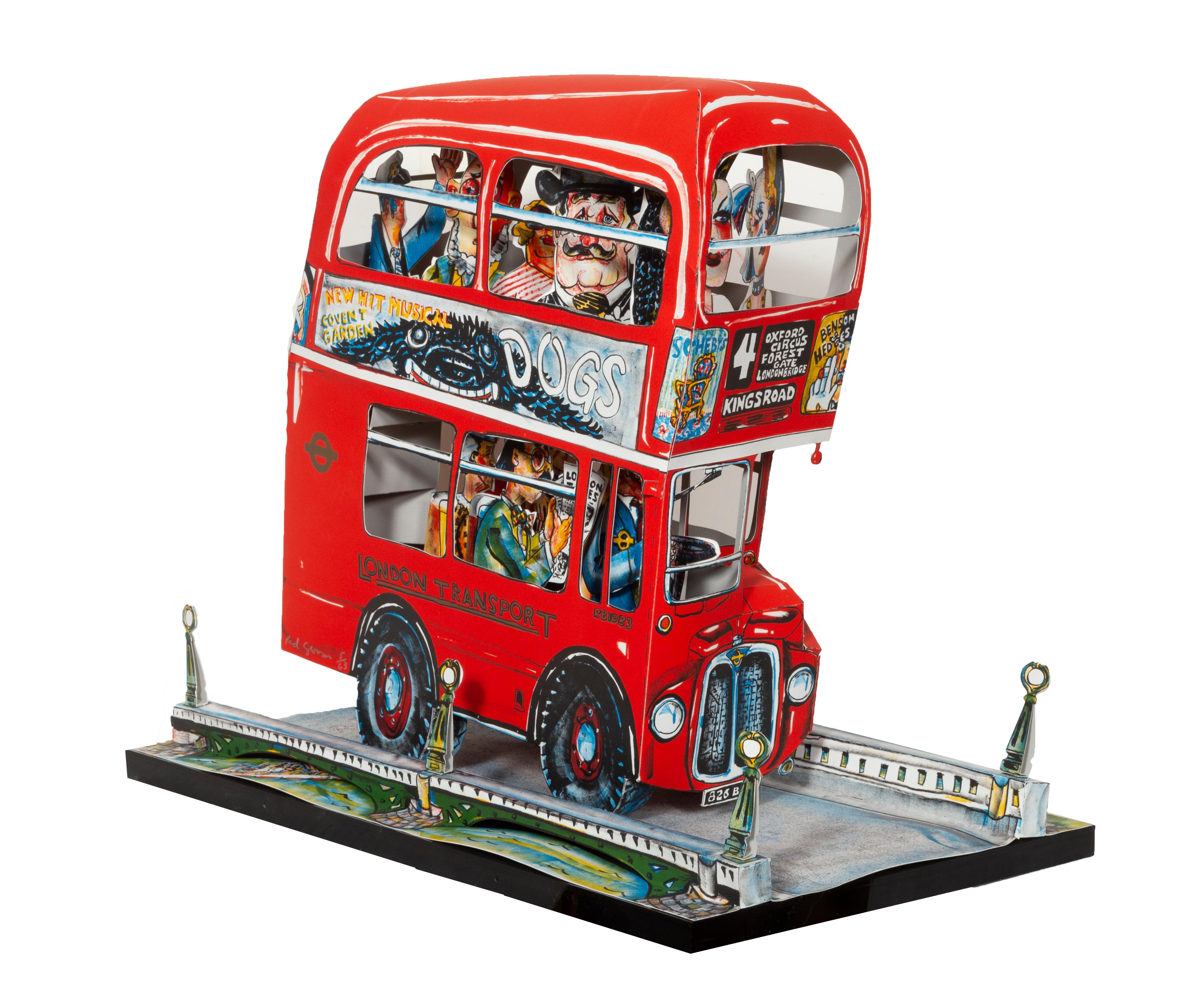 Künstler: Red Grooms, Amerikaner (1937 - )
Titel: Londoner Bus
Jahr: 1983 - 1984
Medium: 3-D Lithographie auf BFK Rives in einer Plexi-Box, signiert und nummeriert mit Bleistift
Auflage: 5/63
Größe: 19 x 21,5 x 13,5 in. (48,26 x 54,61 x 34,29