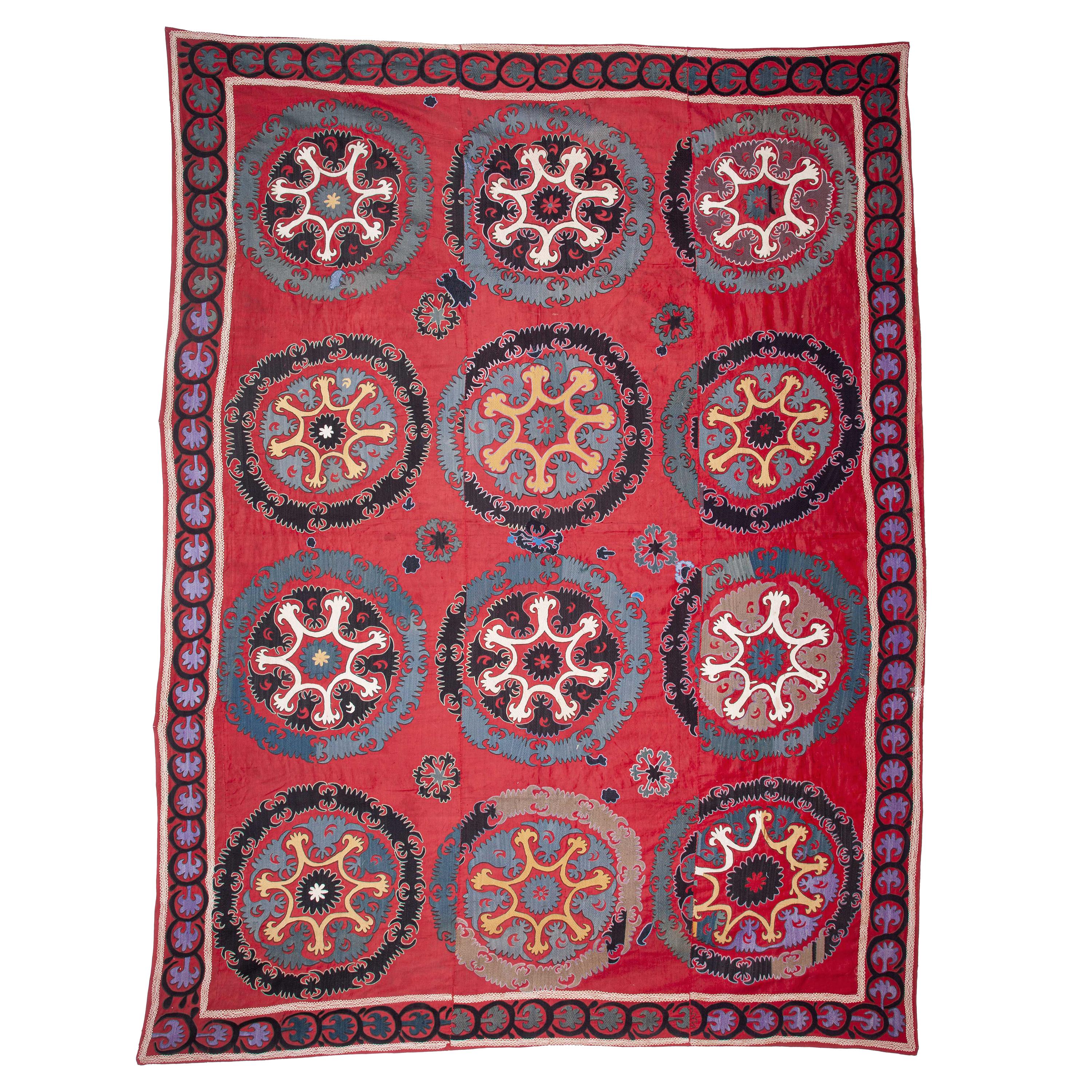 Red Ground Suzani from Uzbekistan, Early 20th Century For Sale