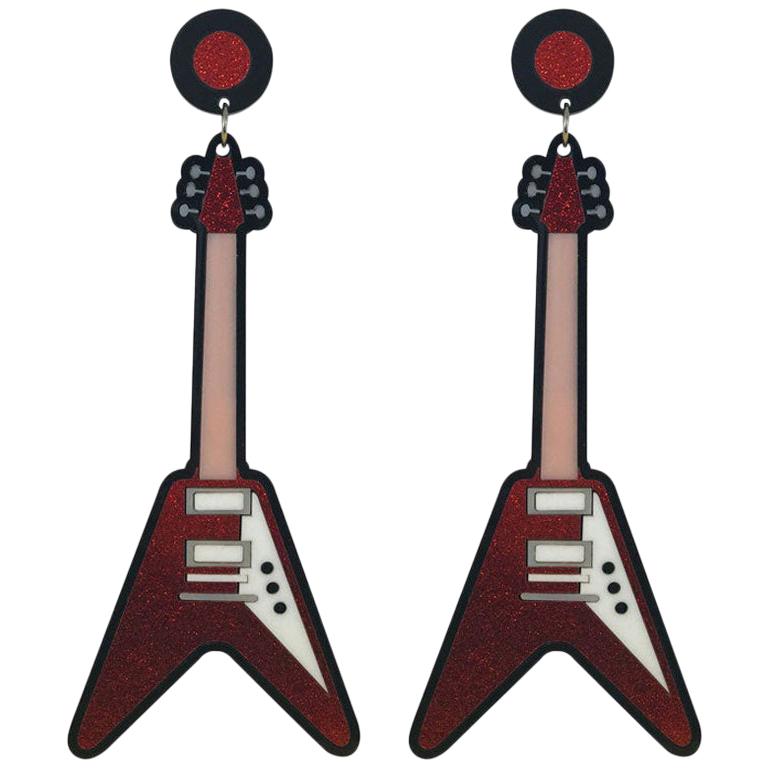 Pendientes guitarras rojas en venta