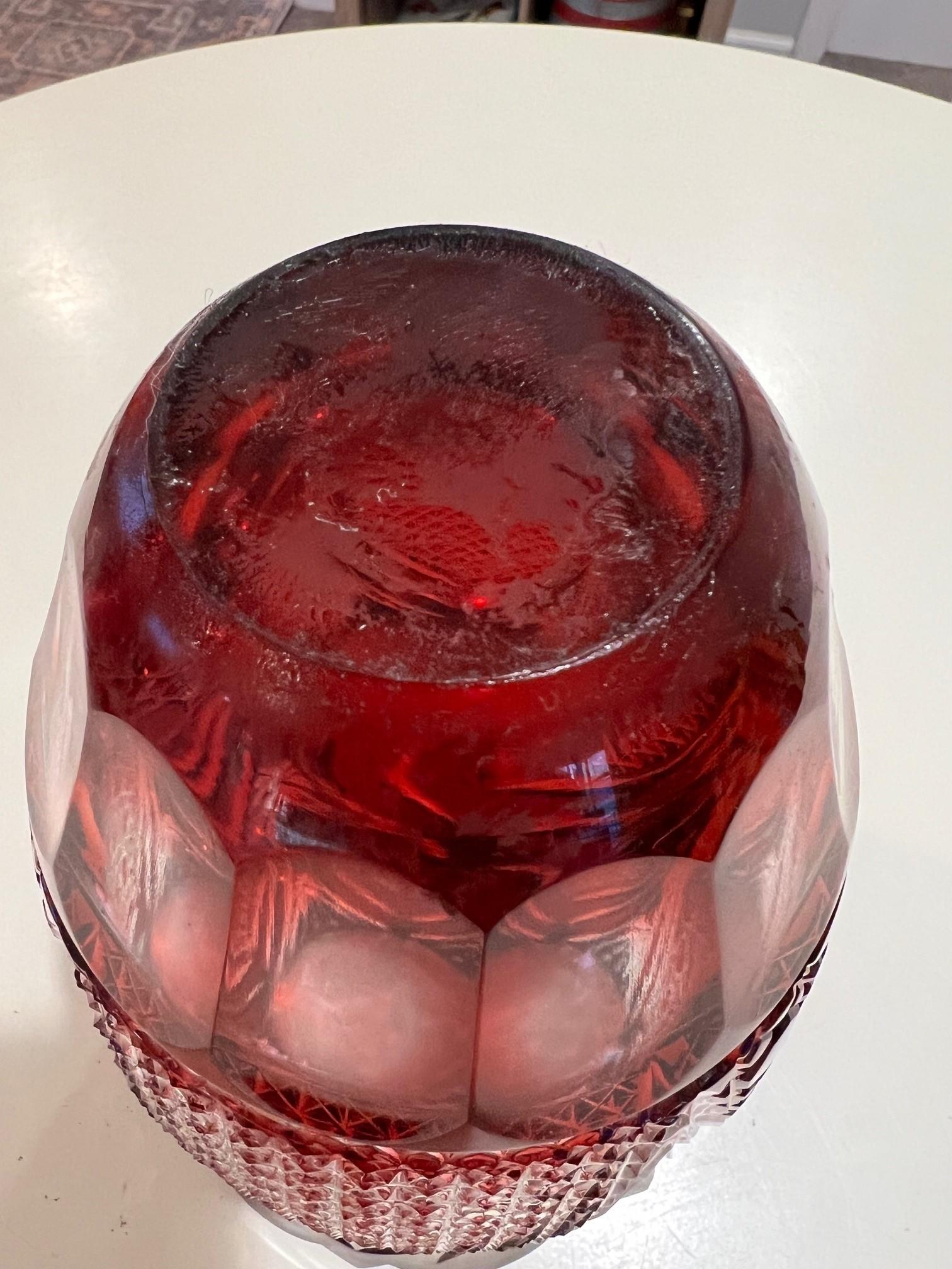 Red Hand Cut Lead Crystal Vase by Caesar Crystal Bohemiae Co. Czech Republic For Sale 5