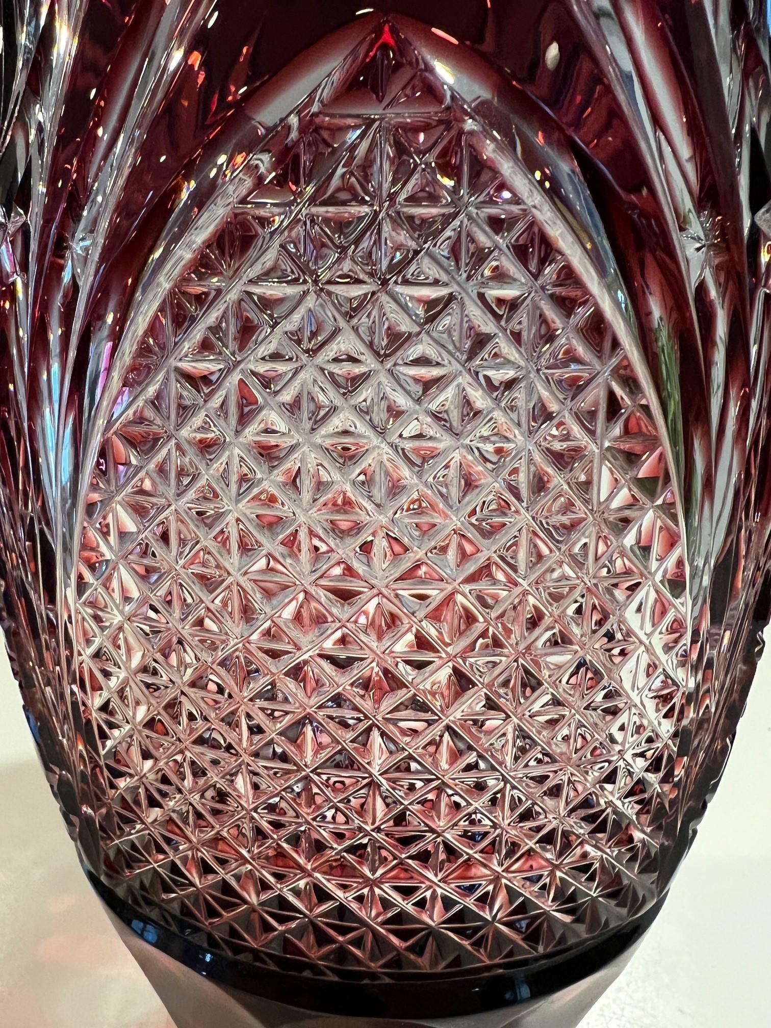 Red Hand Cut Lead Crystal Vase by Caesar Crystal Bohemiae Co. Czech Republic For Sale 3