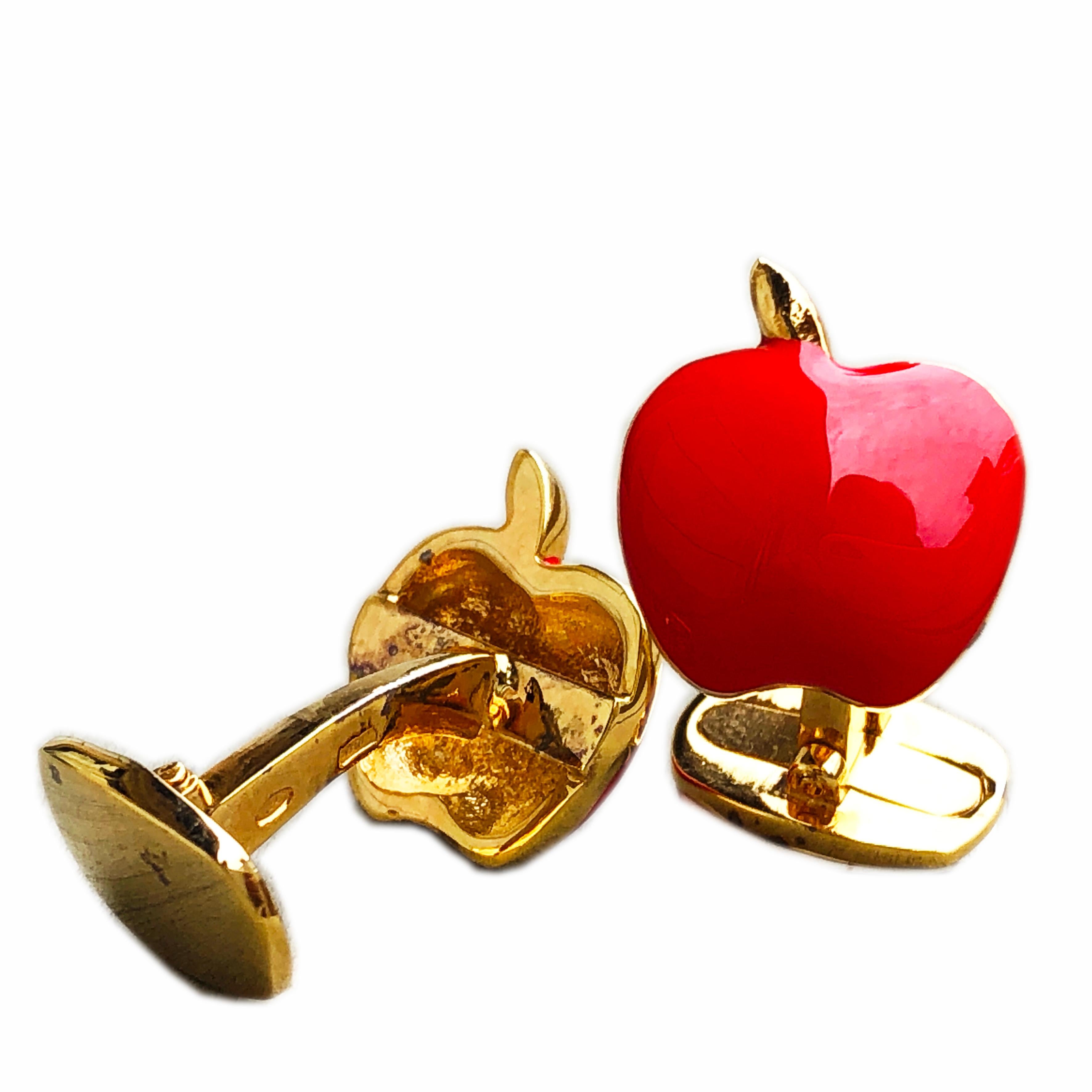 Berca Boutons de manchette en forme de pomme émaillés à la main en argent sterling et plaqué or rouge Neuf - En vente à Valenza, IT