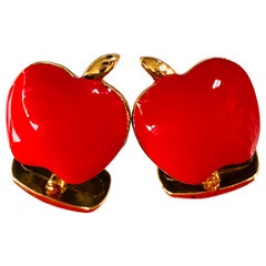 Berca Red Hand Enameled Apple Shaped Sterling Silver Gold-Plated Cufflinks