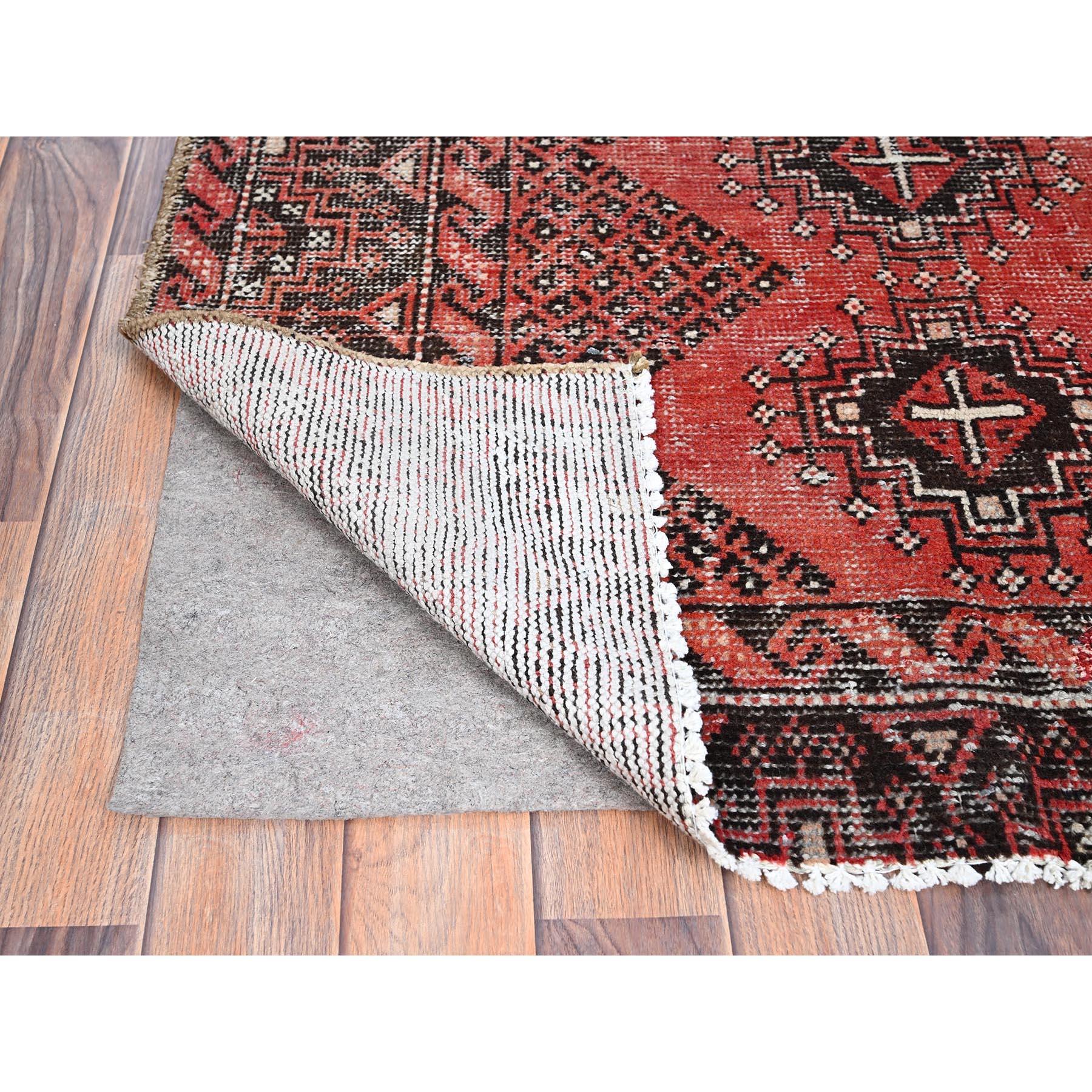 Hand-Knotted Red Hand Knotted Abrash Vintage Persian Baluch Clean Pure Wool Sheared Low Rug For Sale