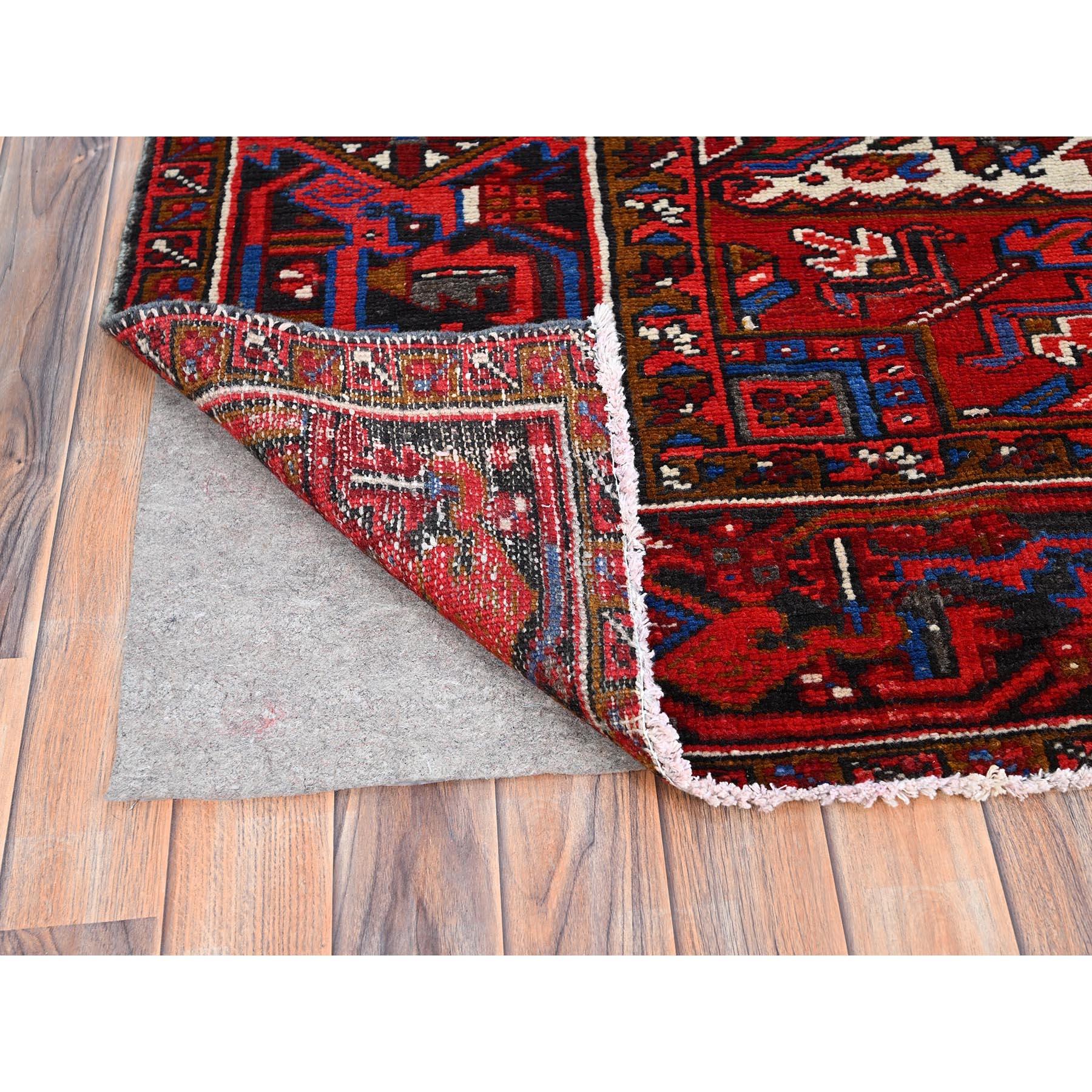 Red Hand Knotted Abrash Vintage Persian Heriz Sides and Ends Cleaned Wool Rug In Good Condition For Sale In Carlstadt, NJ