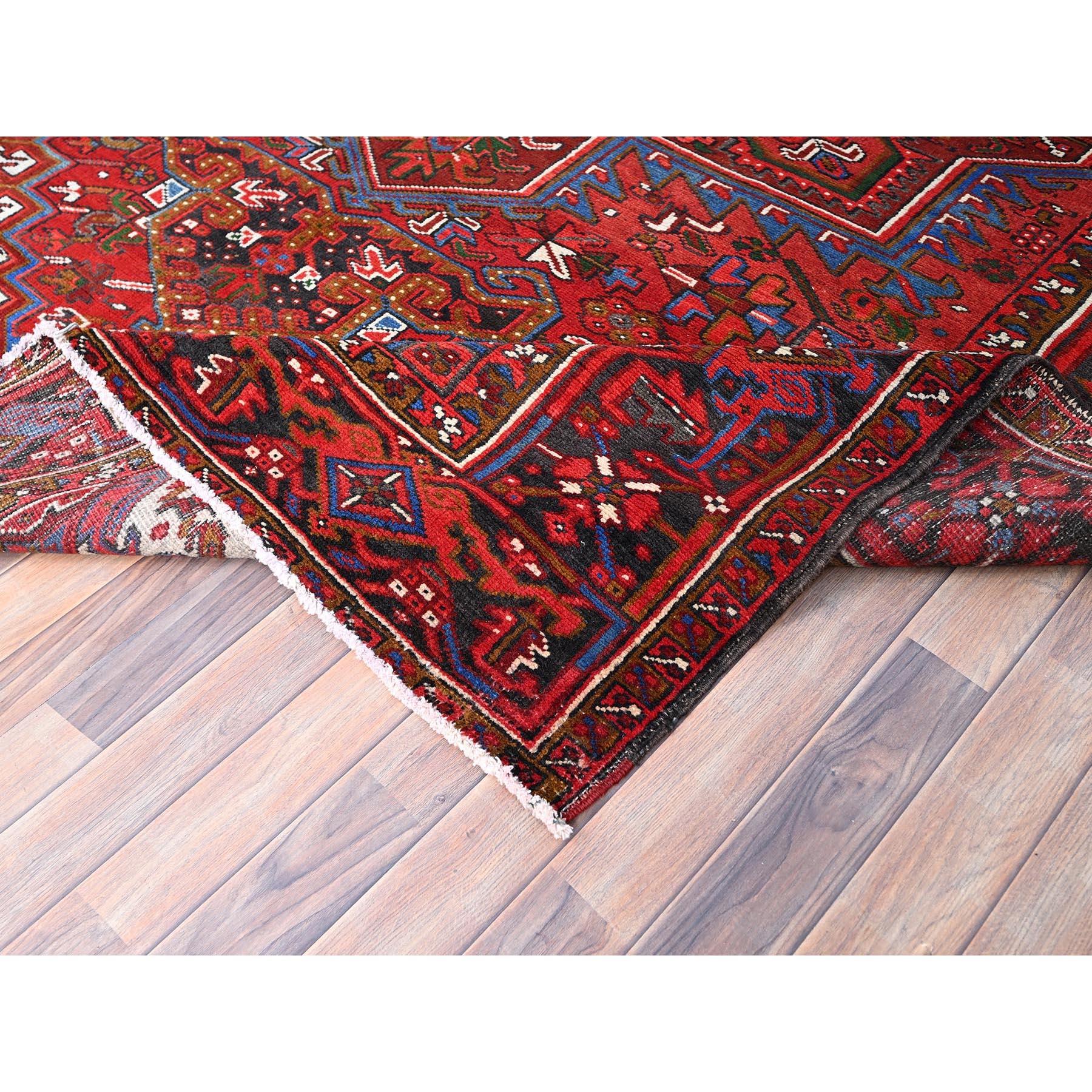 Red Hand Knotted Abrash Vintage Persian Heriz Sides and Ends Cleaned Wool Rug For Sale 1