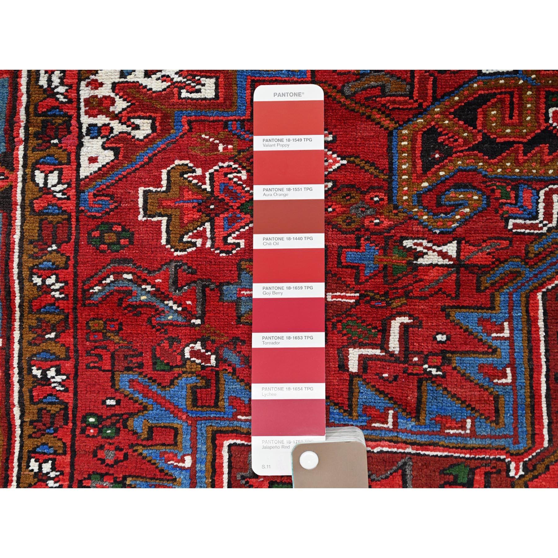 Red Hand Knotted Abrash Vintage Persian Heriz Sides and Ends Cleaned Wool Rug For Sale 2