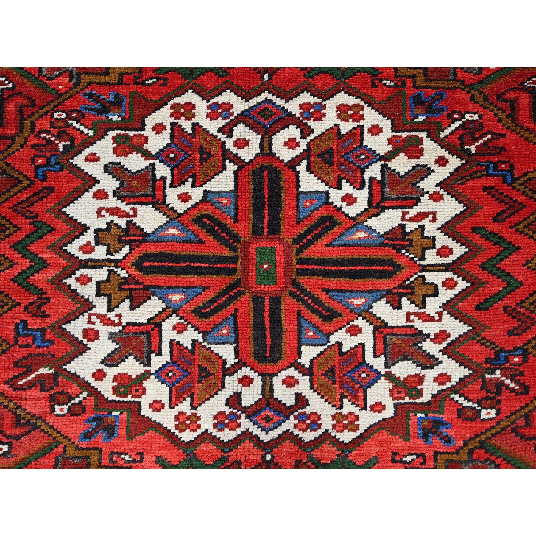 Red Hand Knotted Abrash Vintage Persian Heriz Sides and Ends Cleaned Wool Rug For Sale 3
