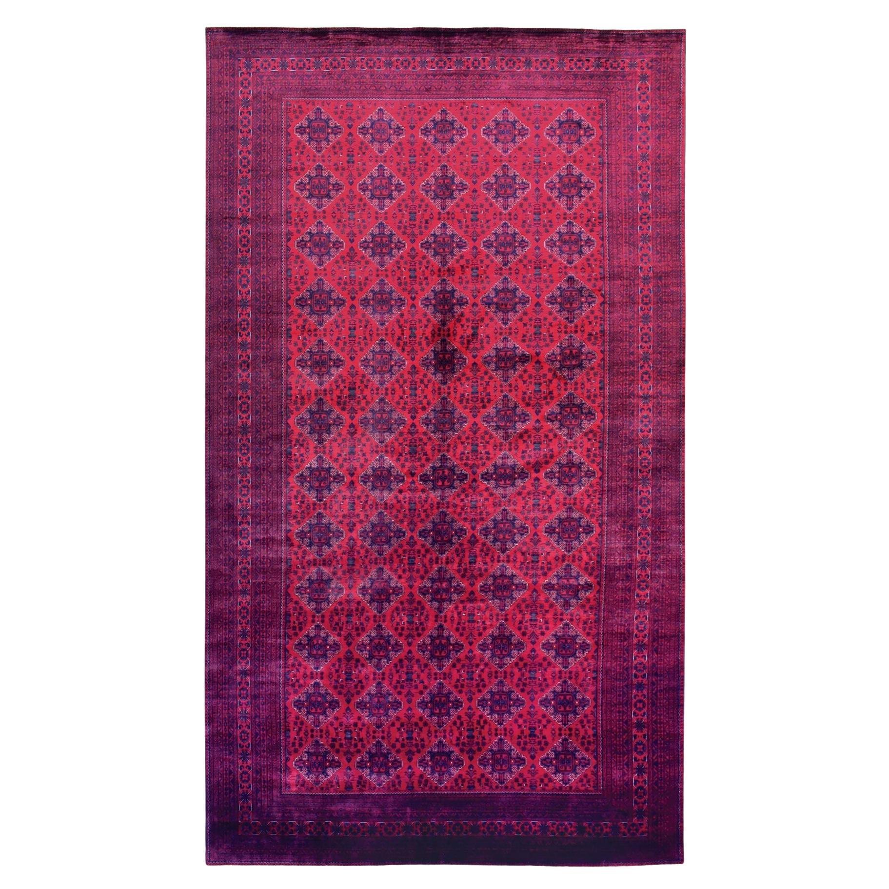 Red Hand Knotted Afghan Khamyab Extra Soft Wool Oversized Rug 10'0" x 19'2"