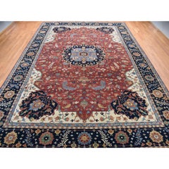 Red Hand Knotted Antiqued Heriz Re-Creation All Wool Oversized Rug 12'0" x 17'8"
