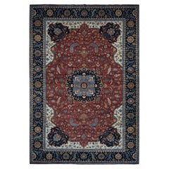 Red Hand Knotted Antiqued Heriz Re-Creation All Wool Oversized Rug 12'0" x 17'8"