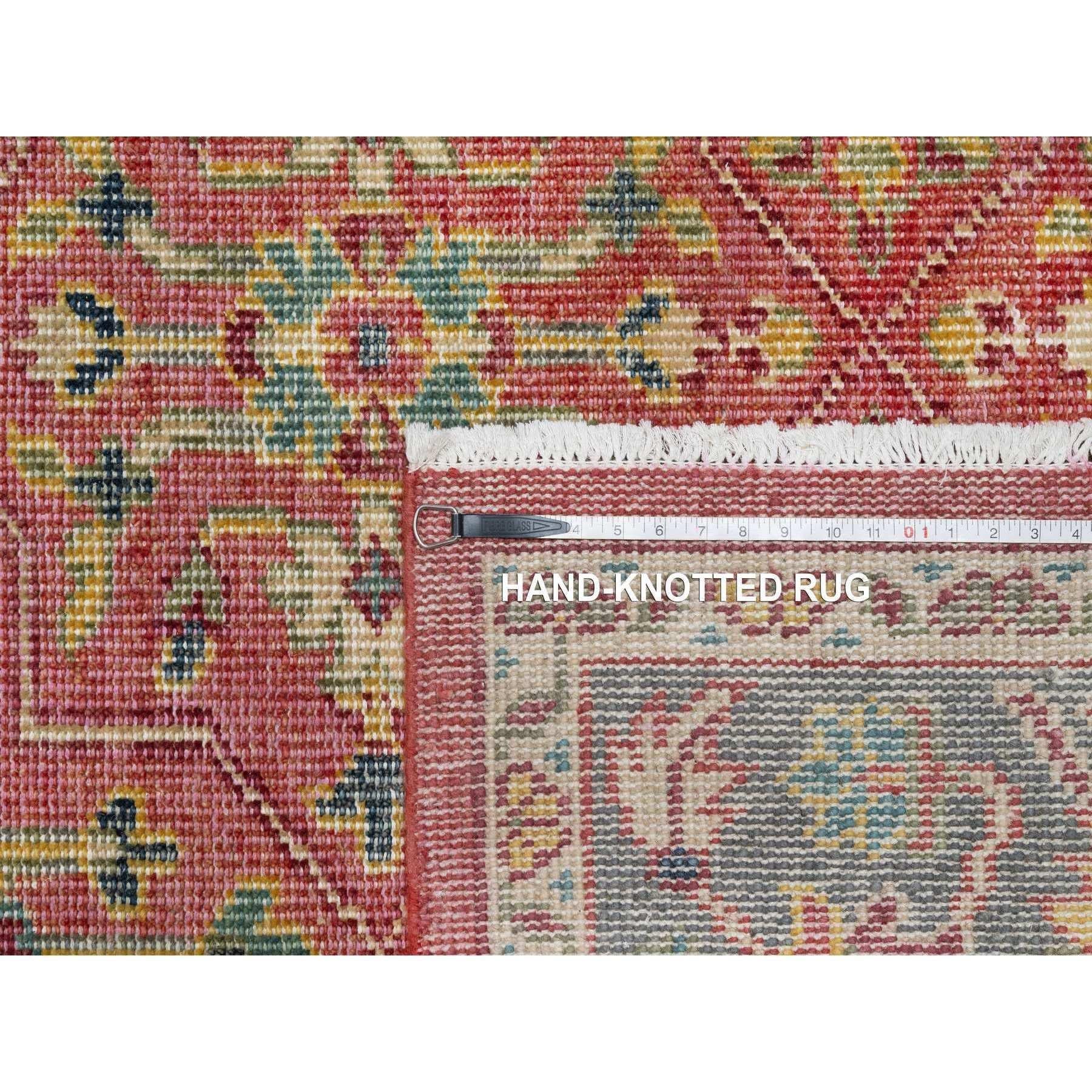 Red Hand Knotted Antiqued Oushak Design Pure Wool Oriental Rug 9'11