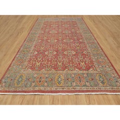 Alfombra oriental roja anudada a mano con diseño antiguo Oushak de pura lana 9'11" x 13'9