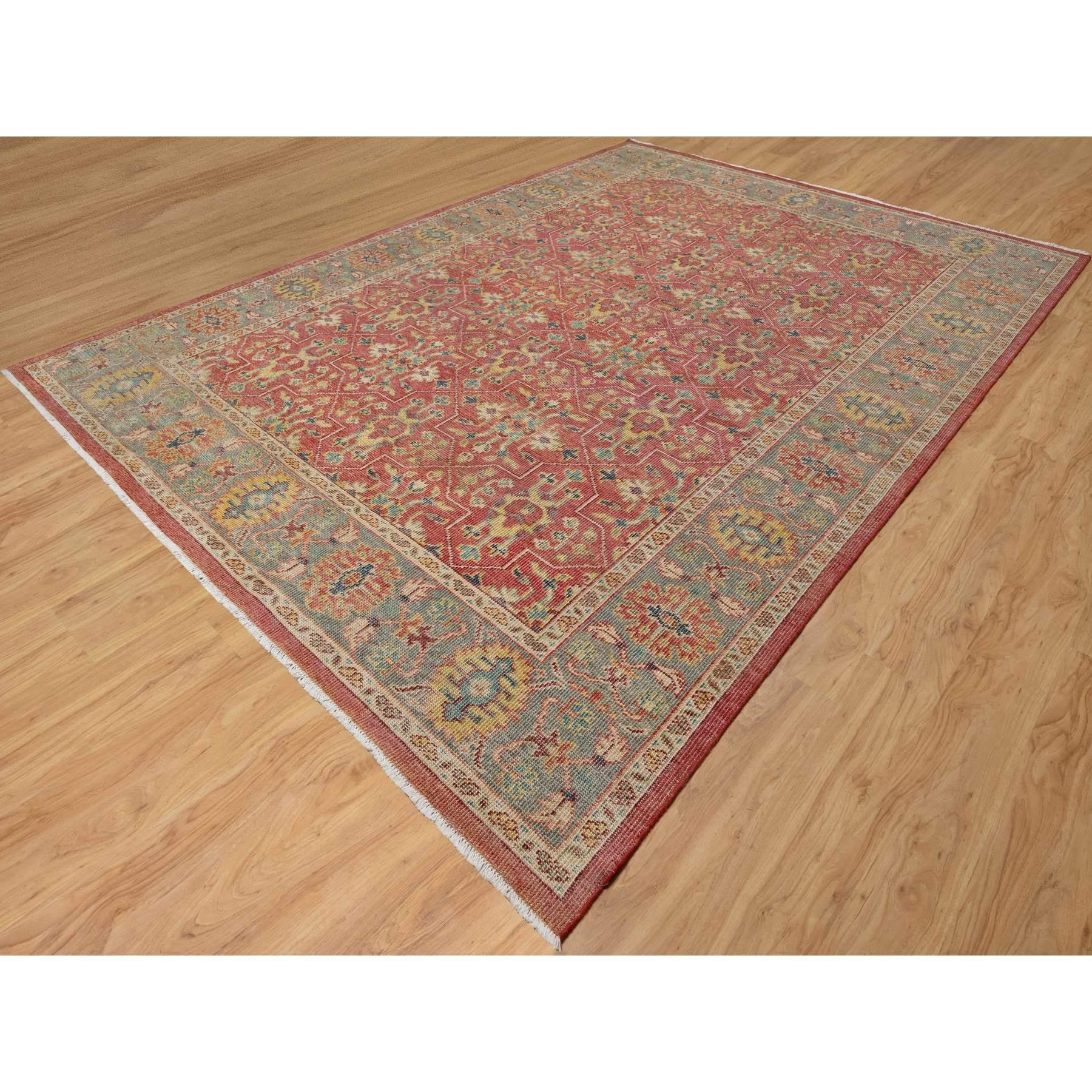 Indian Red Hand Knotted Antiqued Oushak Design Pure Wool Oriental Rug 9'11