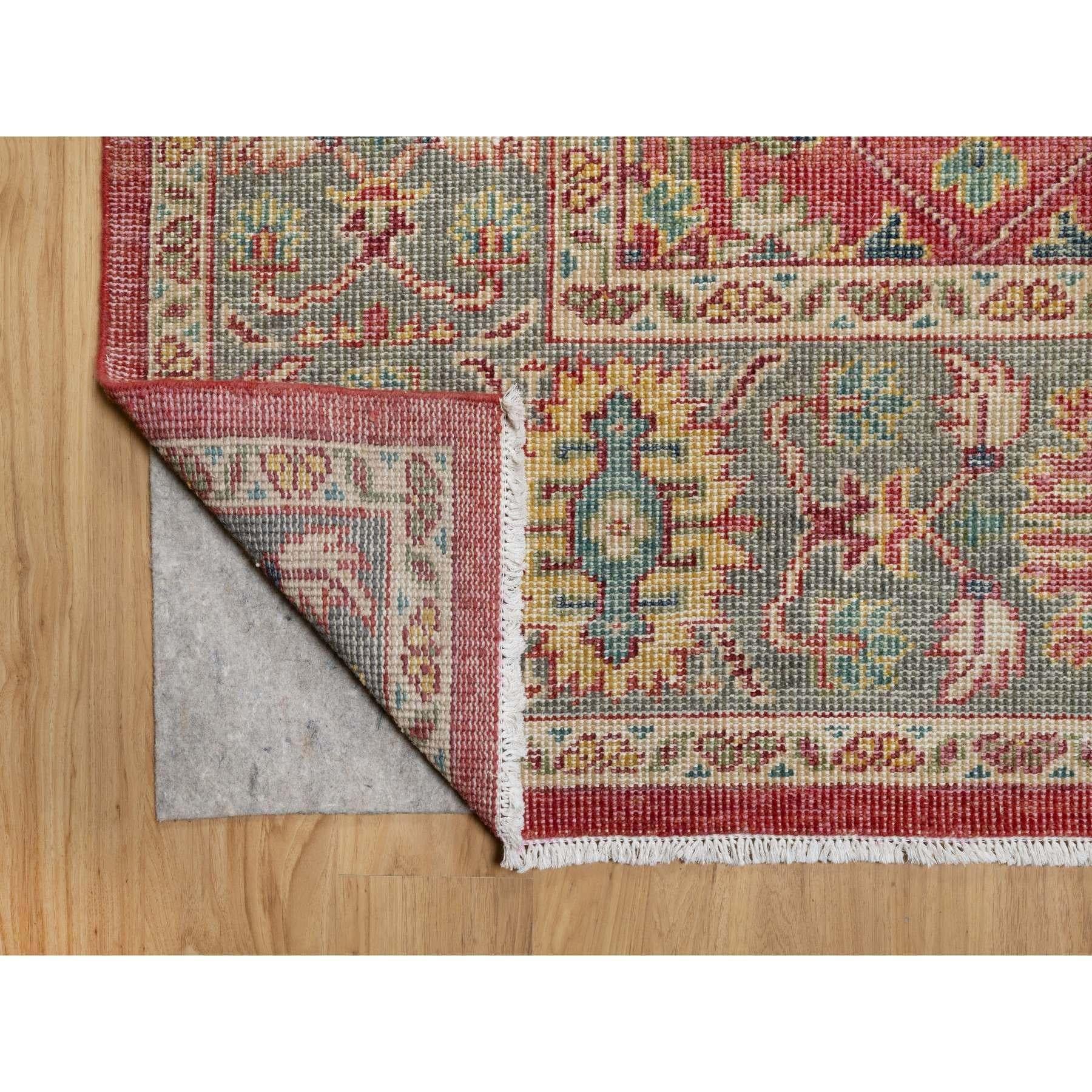 Hand-Knotted Red Hand Knotted Antiqued Oushak Design Pure Wool Oriental Rug 9'11