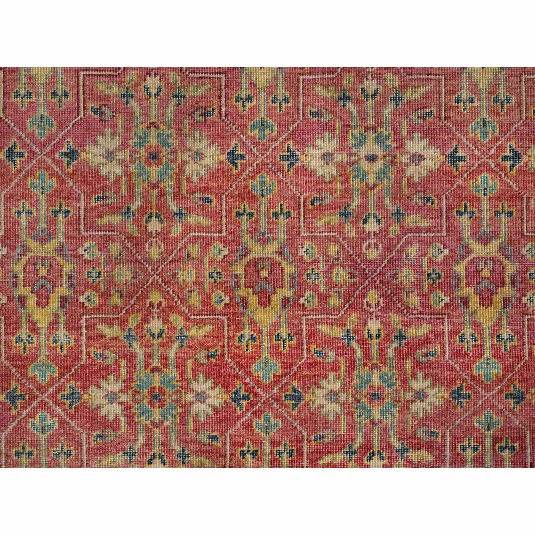 Red Hand Knotted Antiqued Oushak Design Pure Wool Oriental Rug 9'11