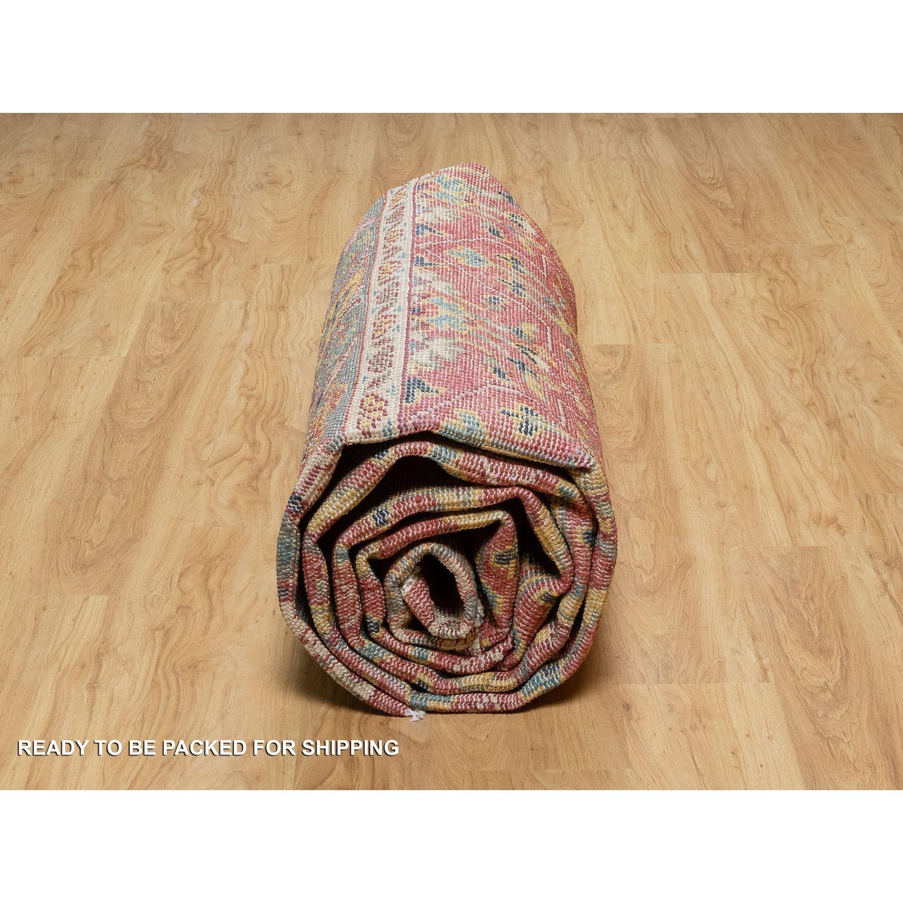Red Hand Knotted Antiqued Oushak Design Pure Wool Oriental Rug 9'11