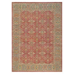 Red Hand Knotted Antiqued Oushak Design Pure Wool Oriental Rug 9'11" x 13'9"
