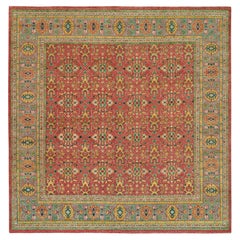 Red Hand Knotted Antiqued Oushak Design Soft Wool Square Rug 14'0" x 14'0"