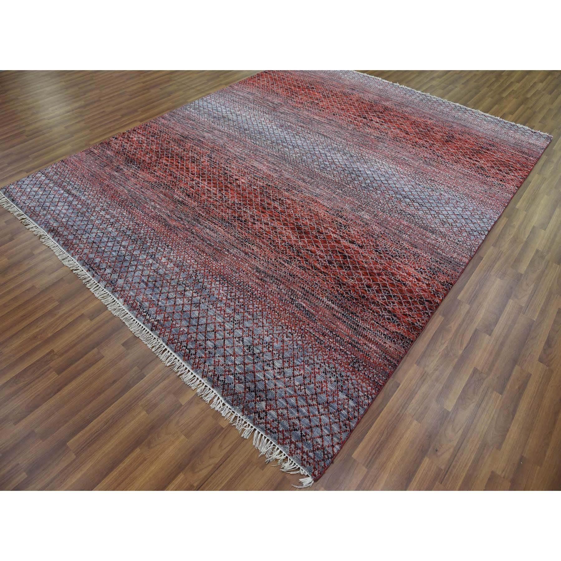 Indiano Tappeto orientale in lana morbida Red Hand Knotted Chiaroscuro Collection 8'0