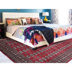 Red Hand Knotted Mori Bokara Elephant Feet Design Pure Wool Rug