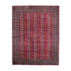 Red Hand Knotted Mori Bokara Elephant Feet Design Pure Wool Rug