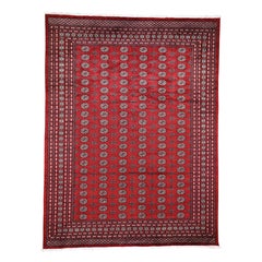 Red Hand Knotted Mori Bokara Elephant Feet Design Pure Wool Rug