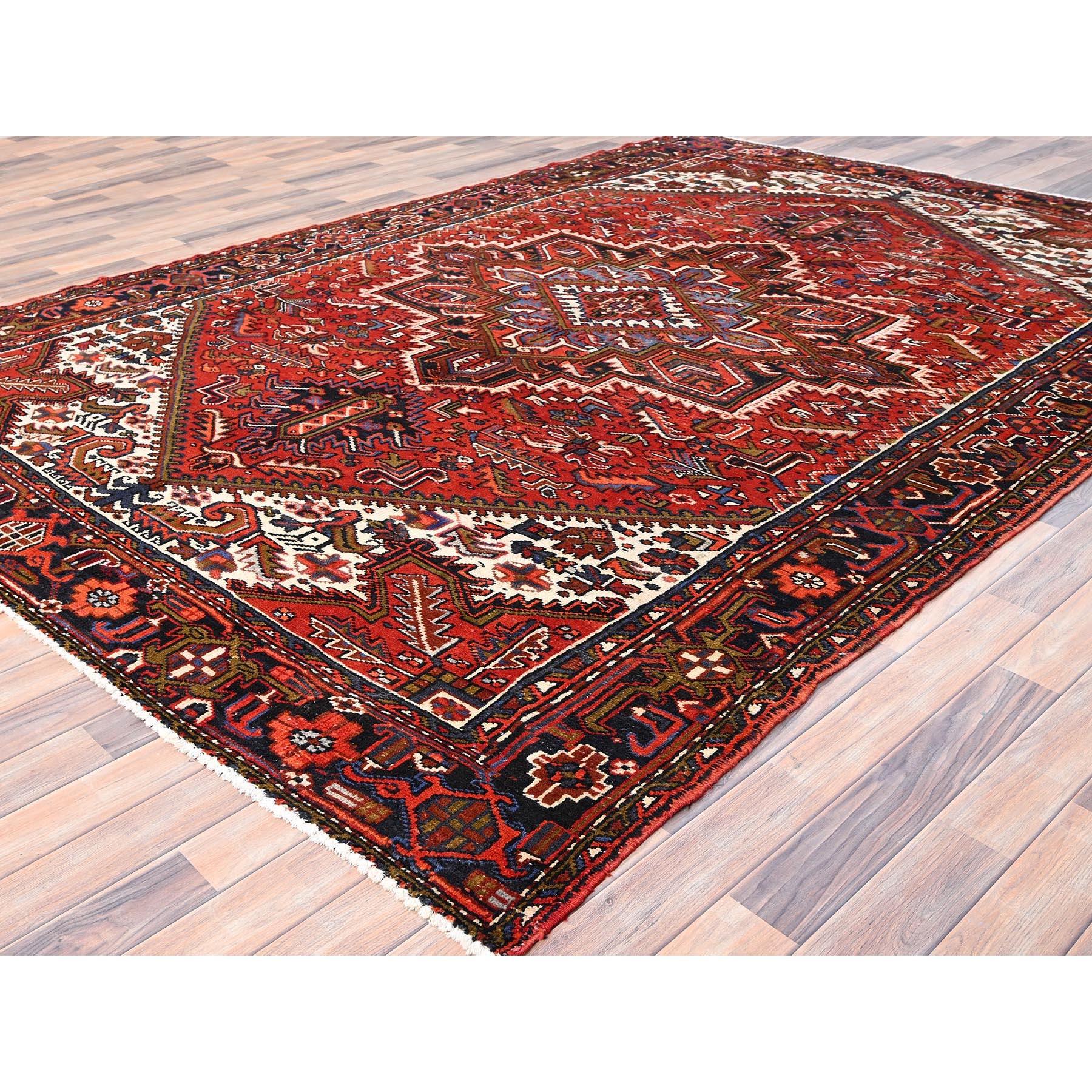 Red Hand Knotted Old Bohemian Persian Heriz Large Rustic Look Wool Cleaned Rug In Good Condition For Sale In Carlstadt, NJ