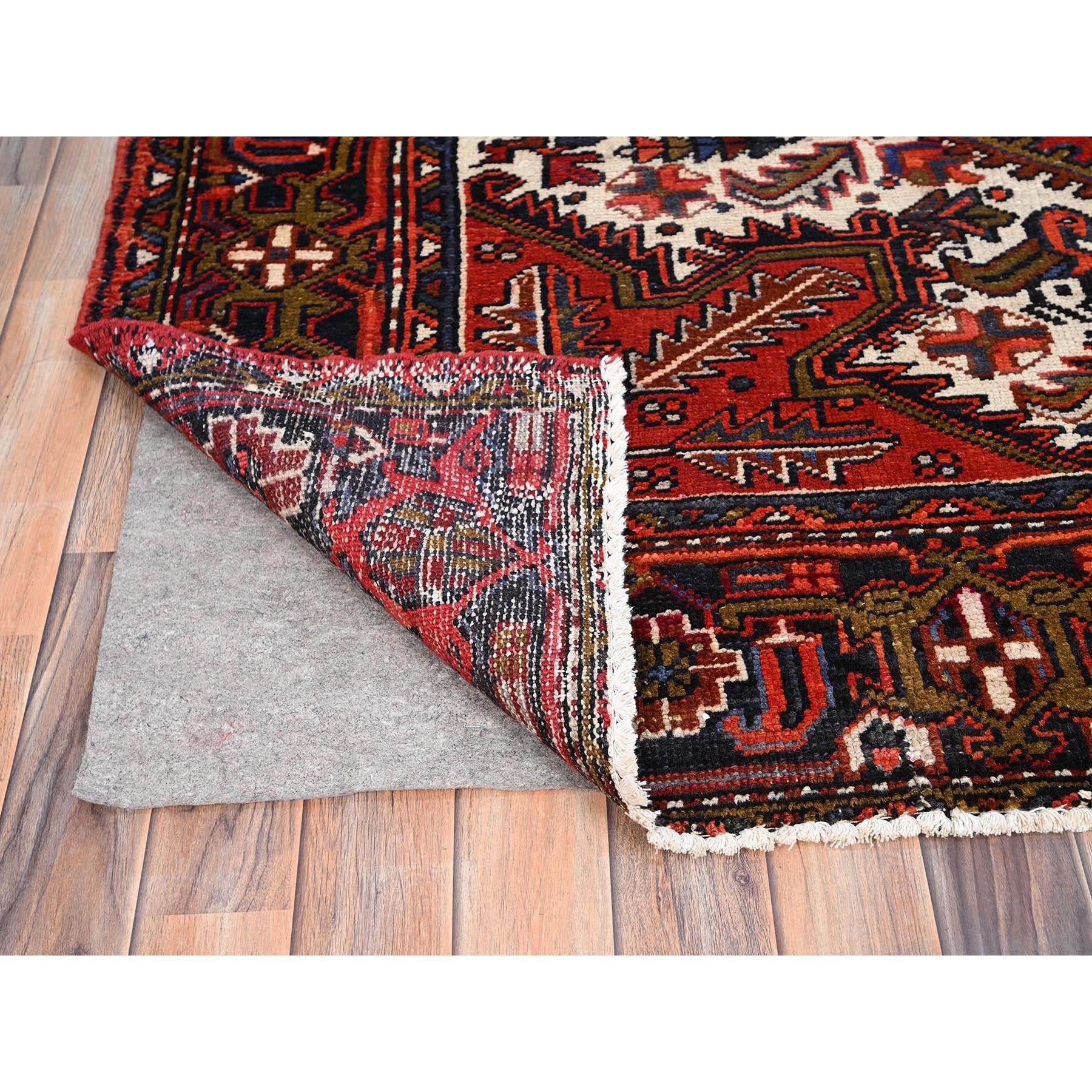 Mid-20th Century Red Hand Knotted Old Bohemian Persian Heriz Large Rustic Look Wool Cleaned Rug For Sale