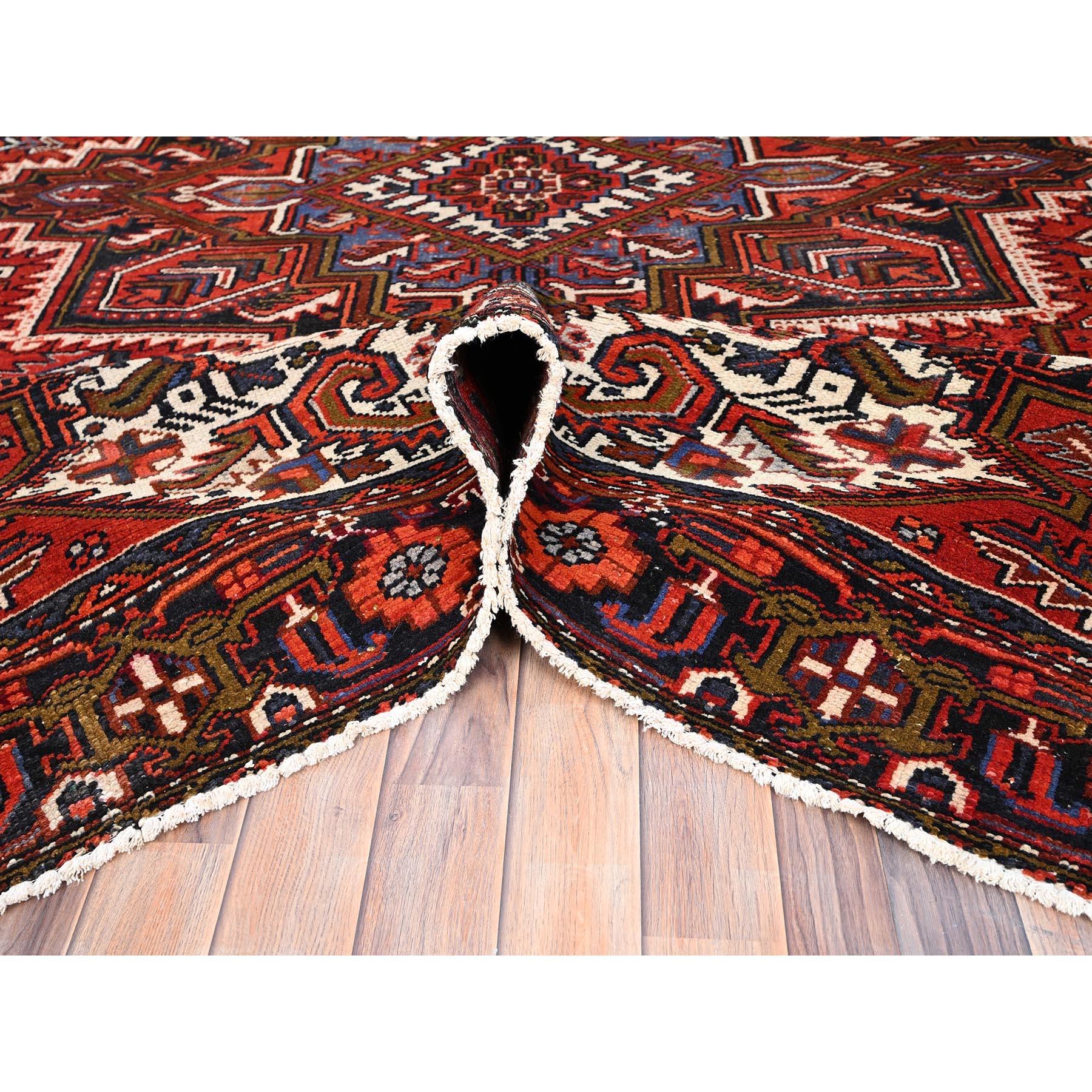 Red Hand Knotted Old Bohemian Persian Heriz Large Rustic Look Wool Cleaned Rug For Sale 1