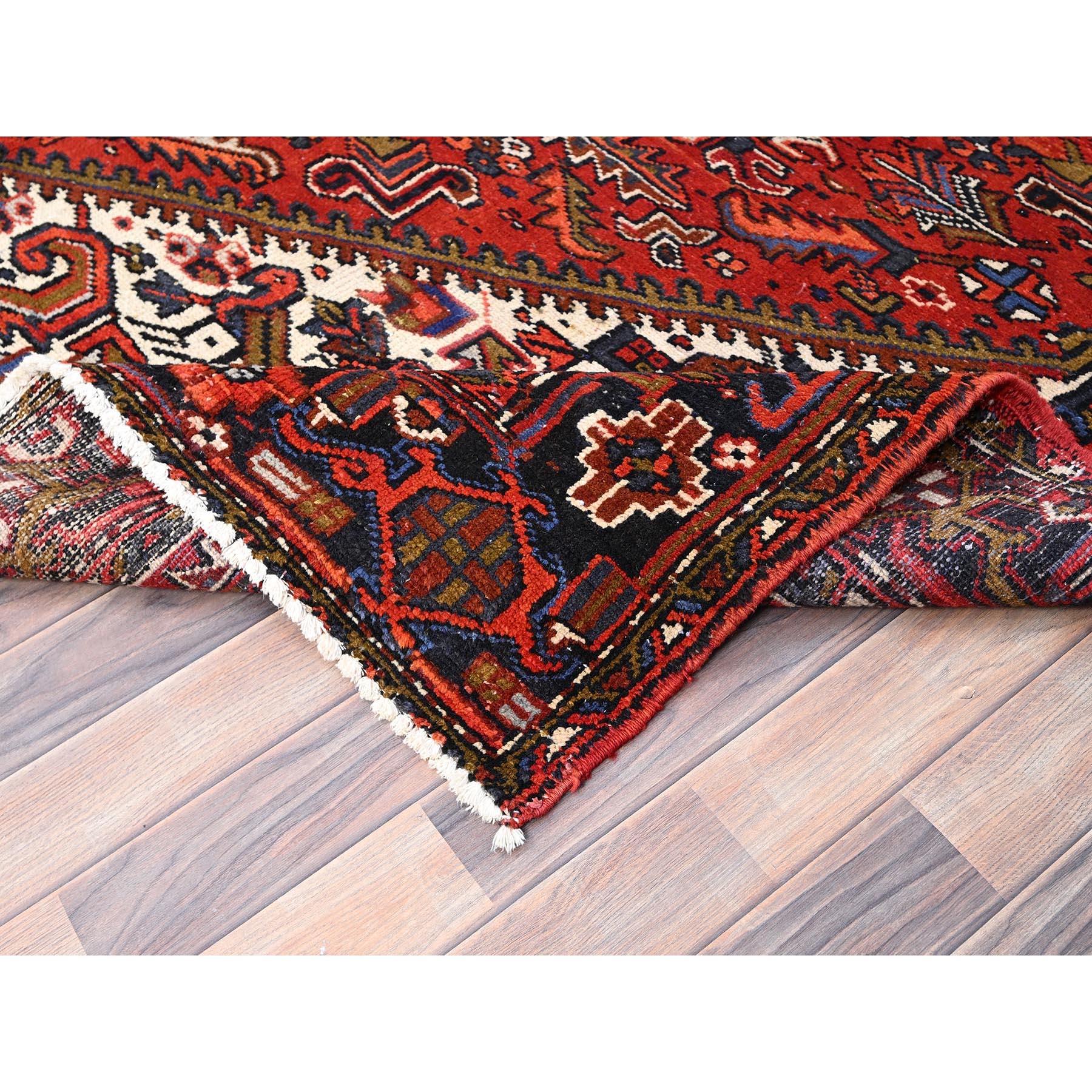 Red Hand Knotted Old Bohemian Persian Heriz Large Rustic Look Wool Cleaned Rug For Sale 2