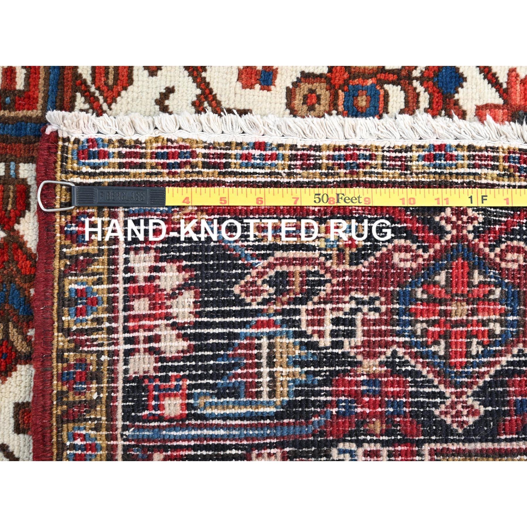 Red Hand Knotted Old Bohemian Persian Heriz Rustic Feel Worn Wool Cleaned Rug For Sale 7