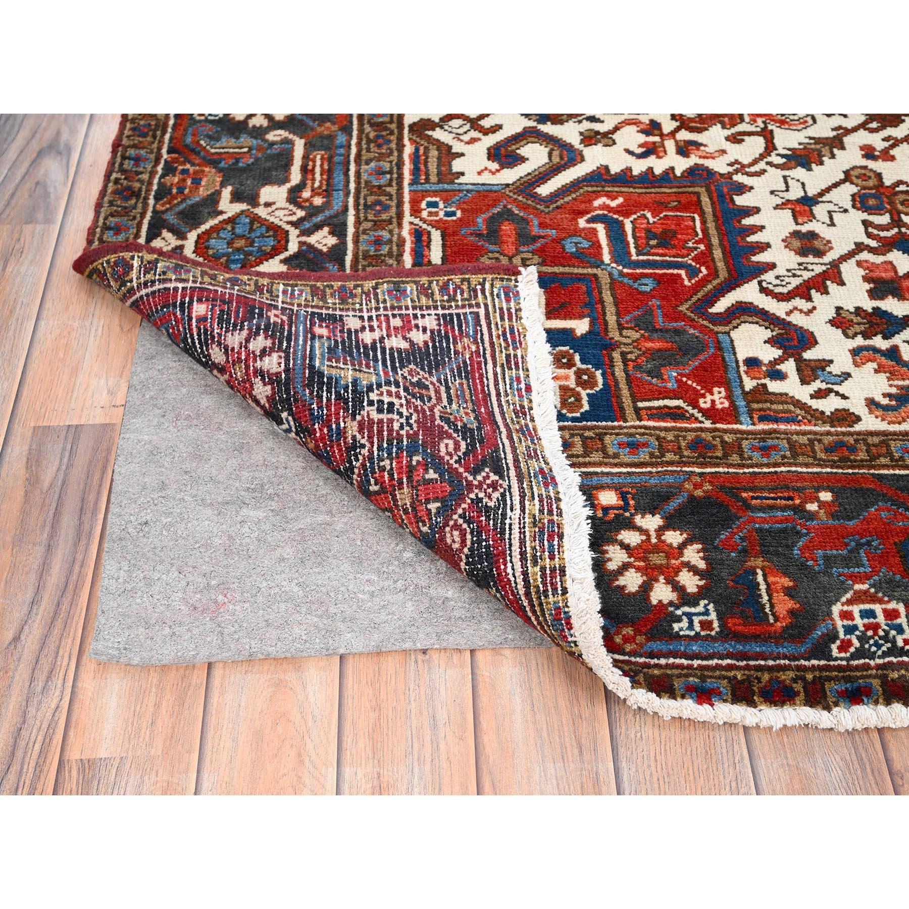 Mid-20th Century Red Hand Knotted Old Bohemian Persian Heriz Rustic Feel Worn Wool Cleaned Rug For Sale