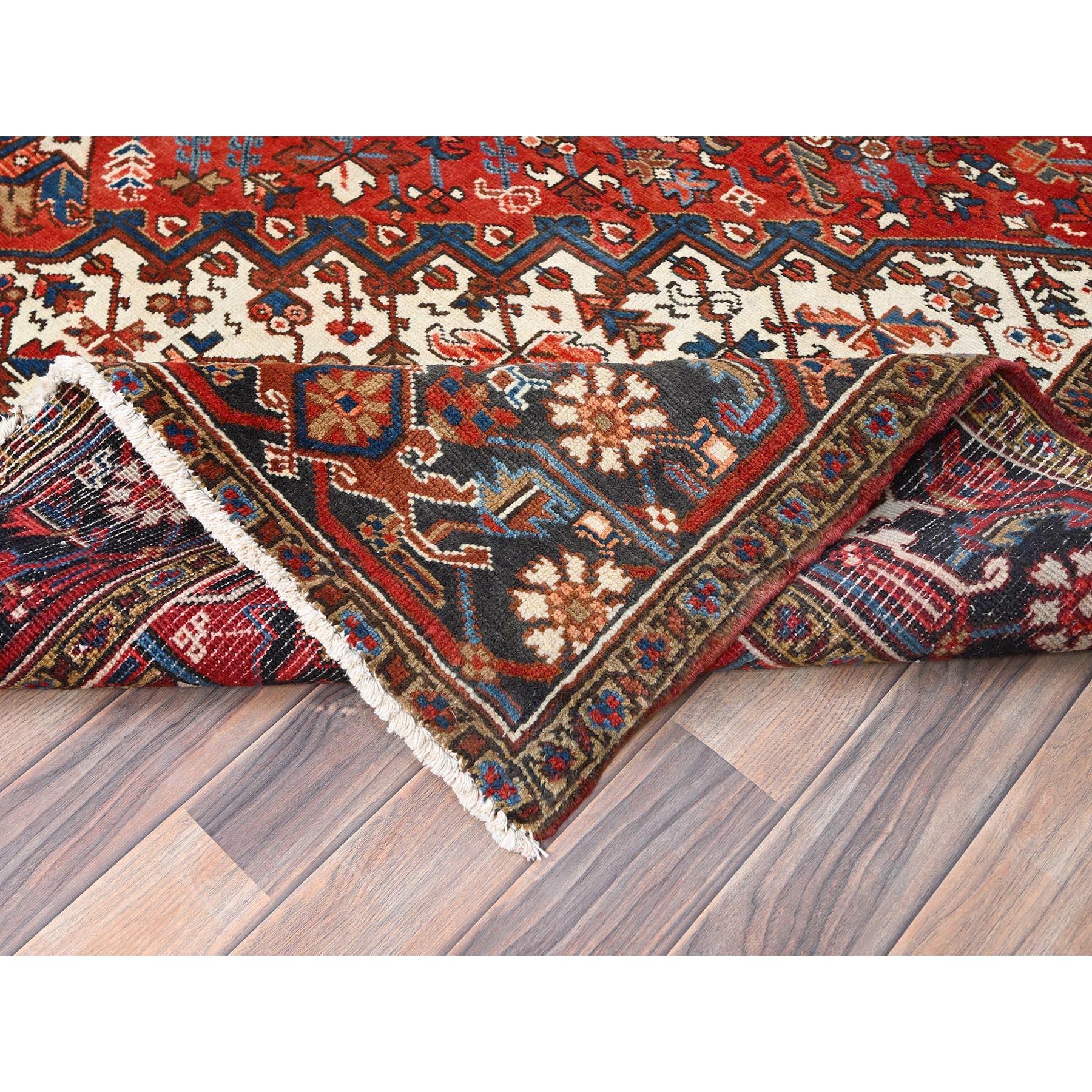 Red Hand Knotted Old Bohemian Persian Heriz Rustic Feel Worn Wool Cleaned Rug For Sale 2