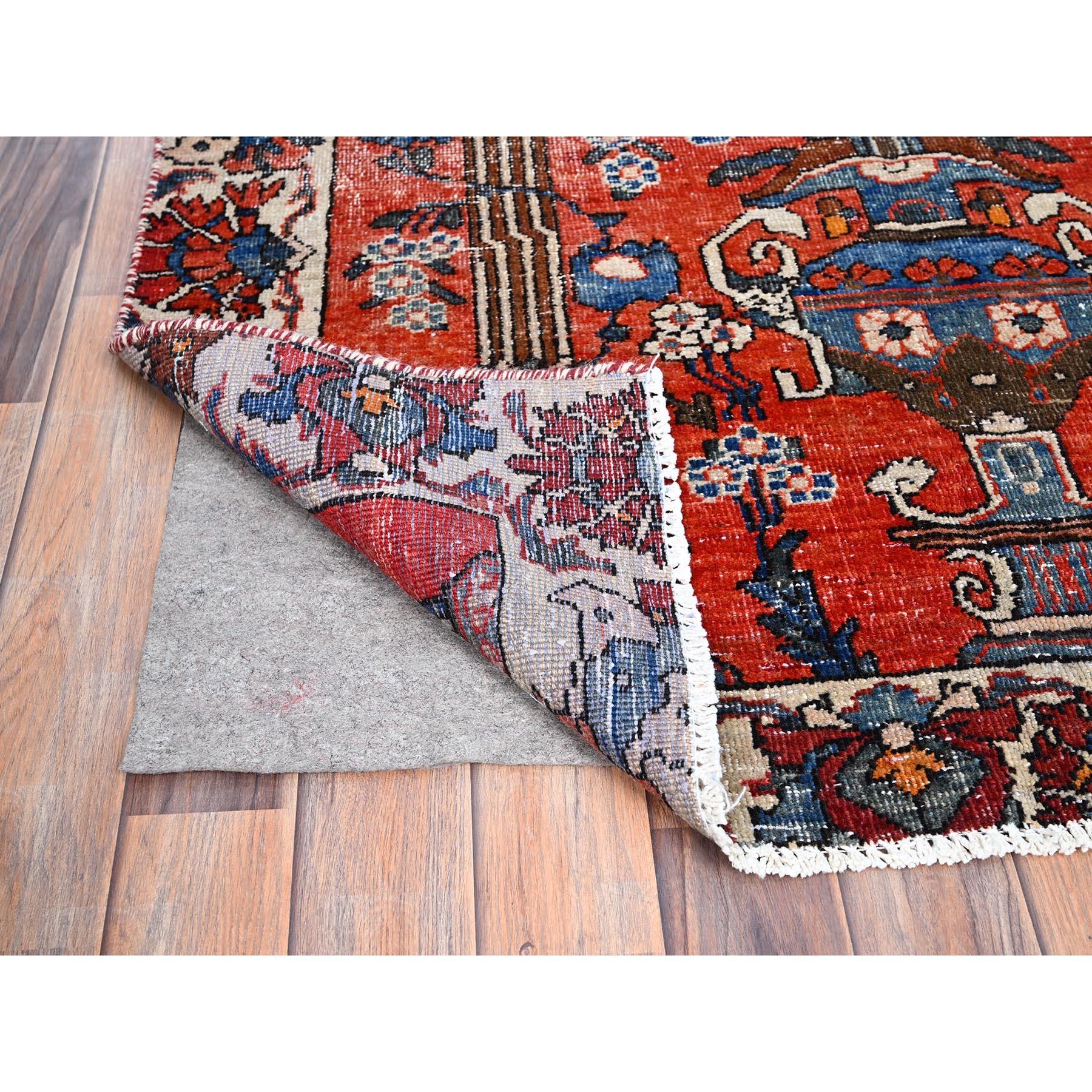 Hand-Knotted Red Hand Knotted Old Persian Bakhtiari Professionally Cleaned Soft Wool Rug For Sale