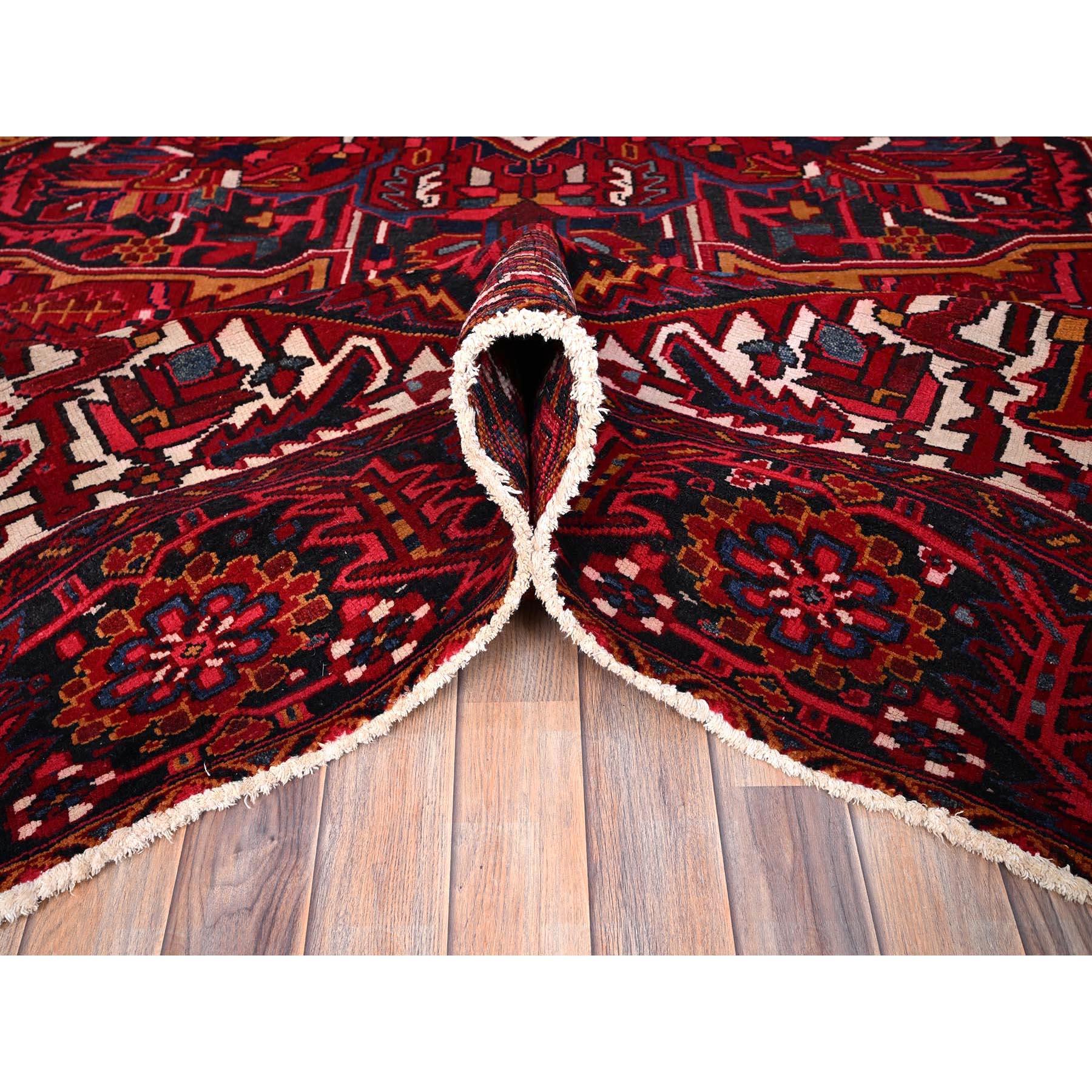 Mid-20th Century Red Hand Knotted Persian Vintage Heriz Shiny Pure Wool Sheared Low Clean Rug For Sale