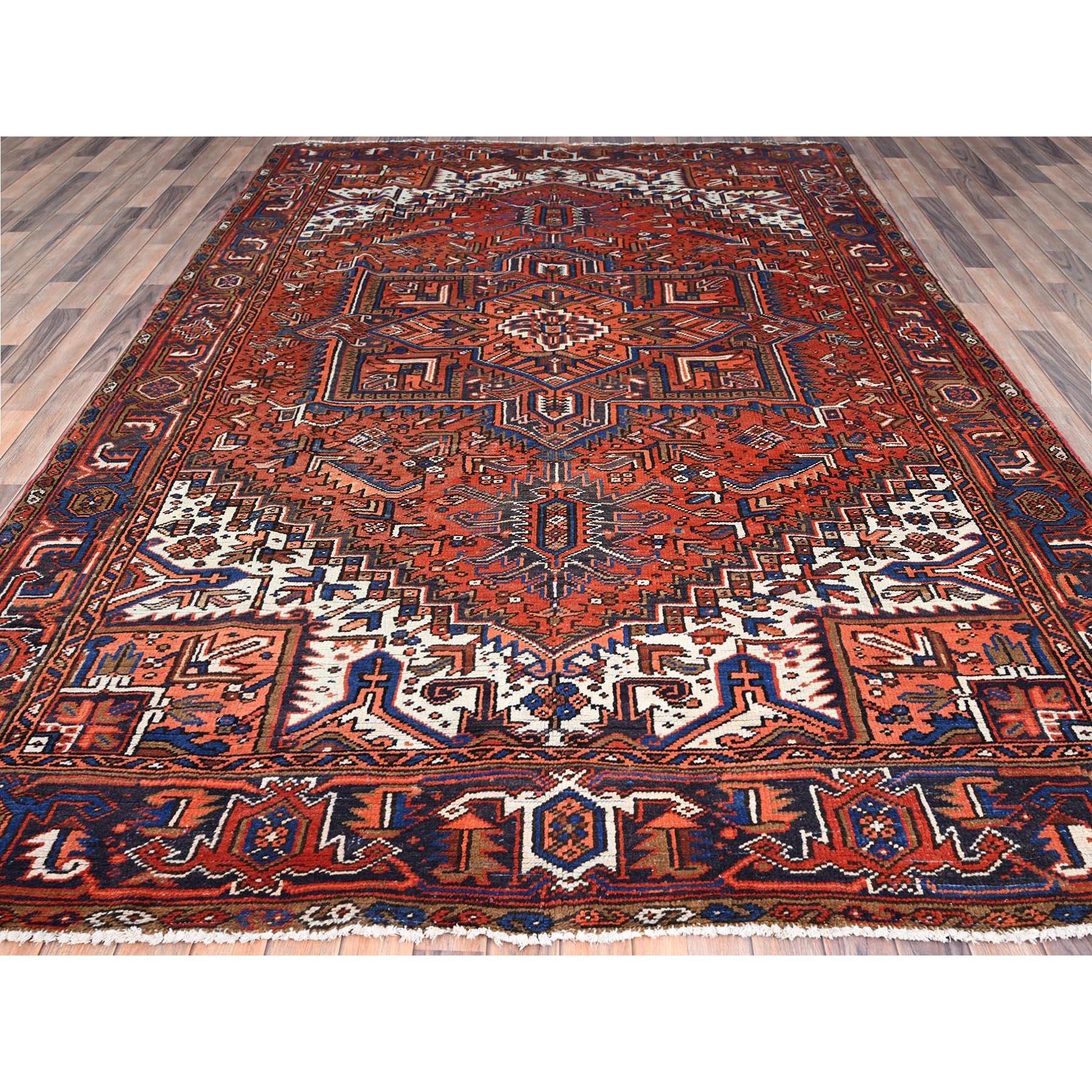 Medieval Red Hand Knotted Pure Wool Evenly Worn Vintage Persian Heriz Mint Condition Rug For Sale