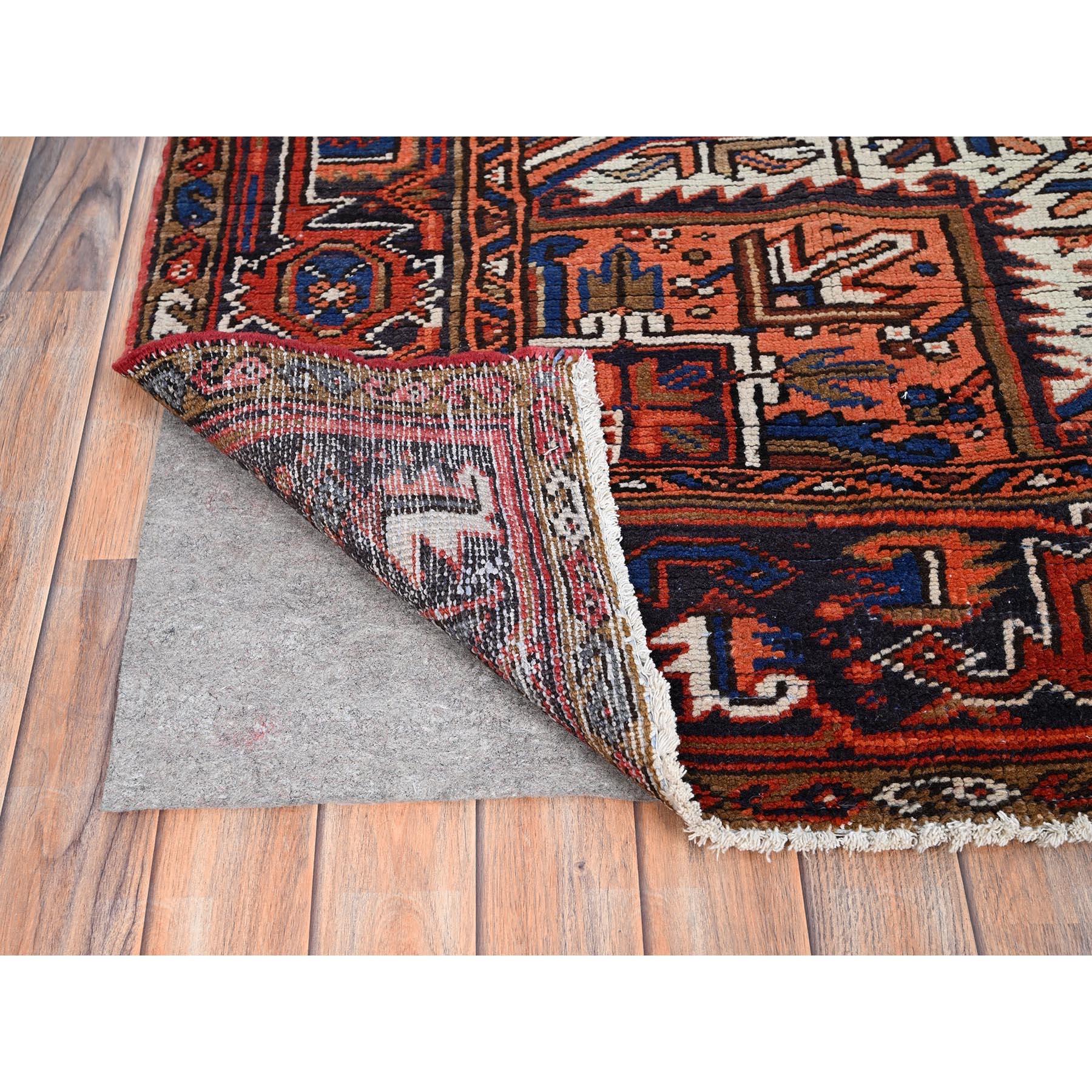 Red Hand Knotted Pure Wool Evenly Worn Vintage Persian Heriz Mint Condition Rug In Good Condition For Sale In Carlstadt, NJ