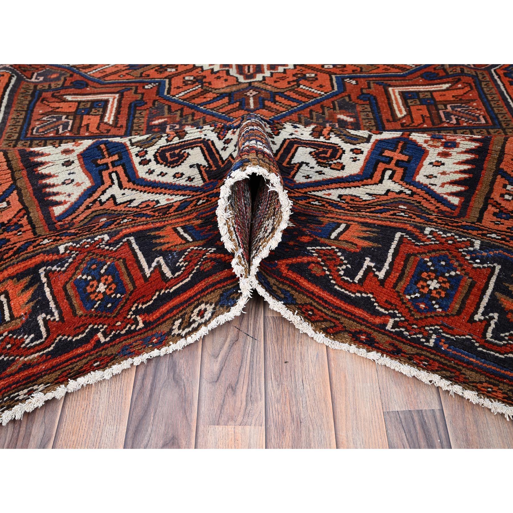 Mid-20th Century Red Hand Knotted Pure Wool Evenly Worn Vintage Persian Heriz Mint Condition Rug For Sale