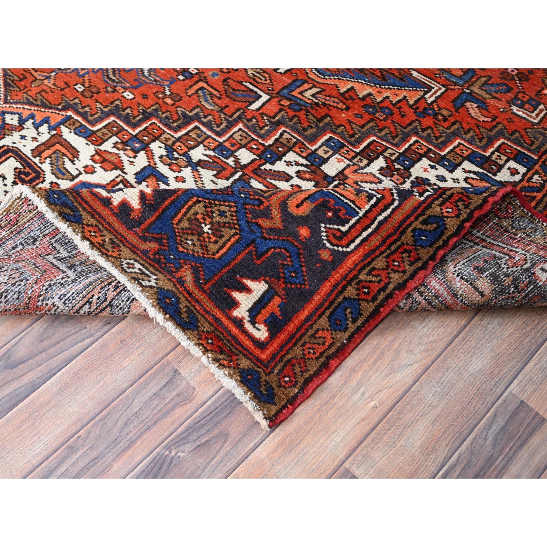 Red Hand Knotted Pure Wool Evenly Worn Vintage Persian Heriz Mint Condition Rug For Sale 1