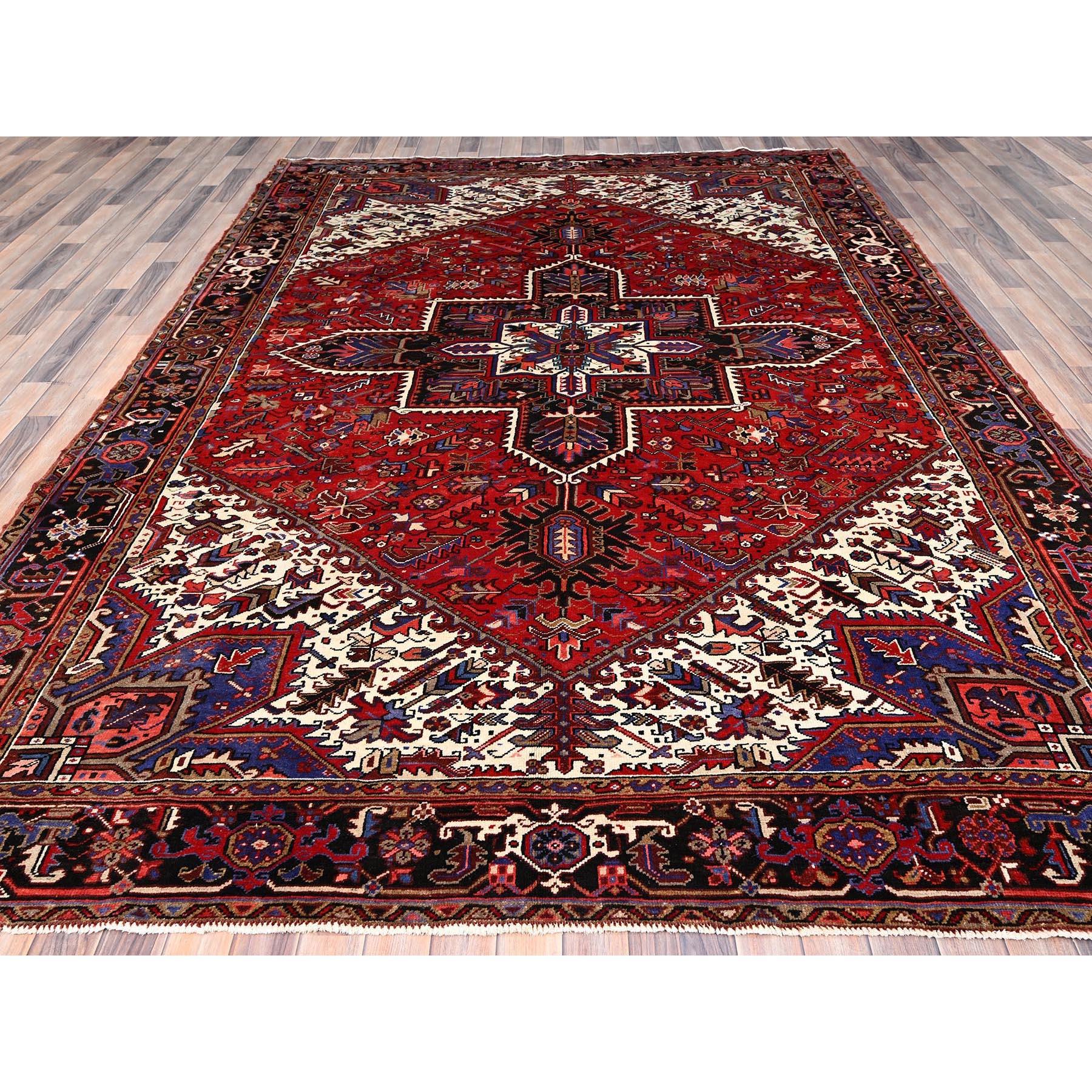 Red Hand Knotted Pure Wool Vintage Persian Heriz Good Condition Oriental Rug In Good Condition In Carlstadt, NJ