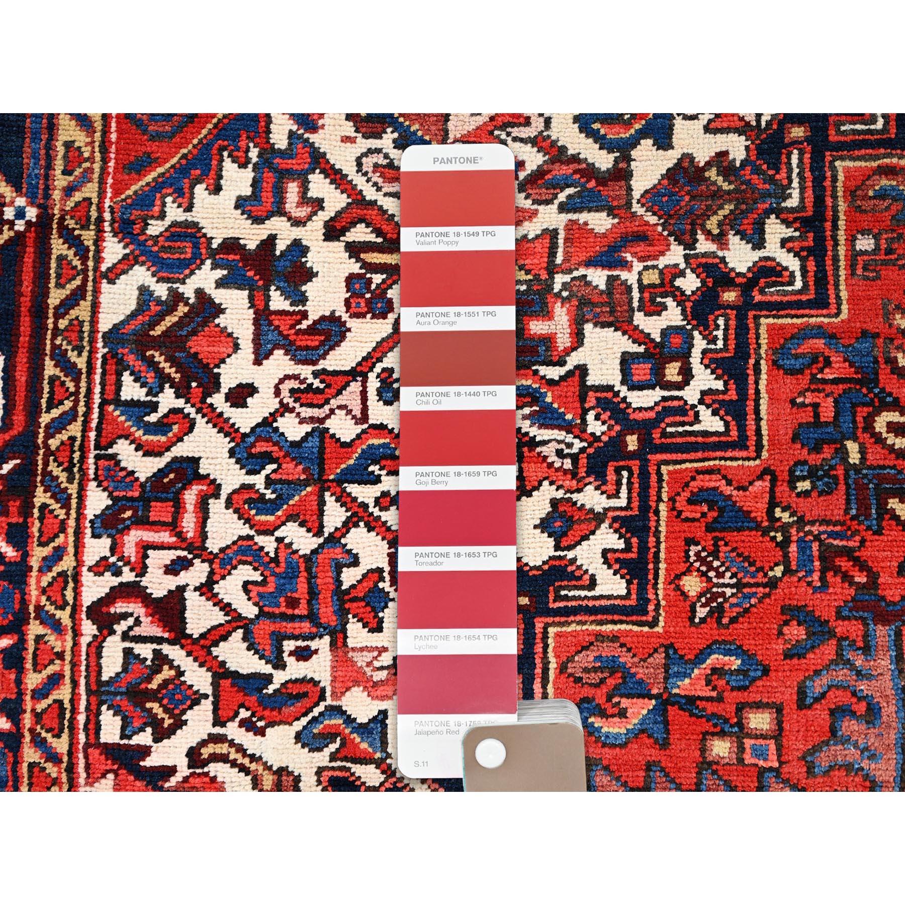 Red Hand Knotted Rustic Feel Pure Wool Clean Abrash Vintage Persian Heriz Rug For Sale 4