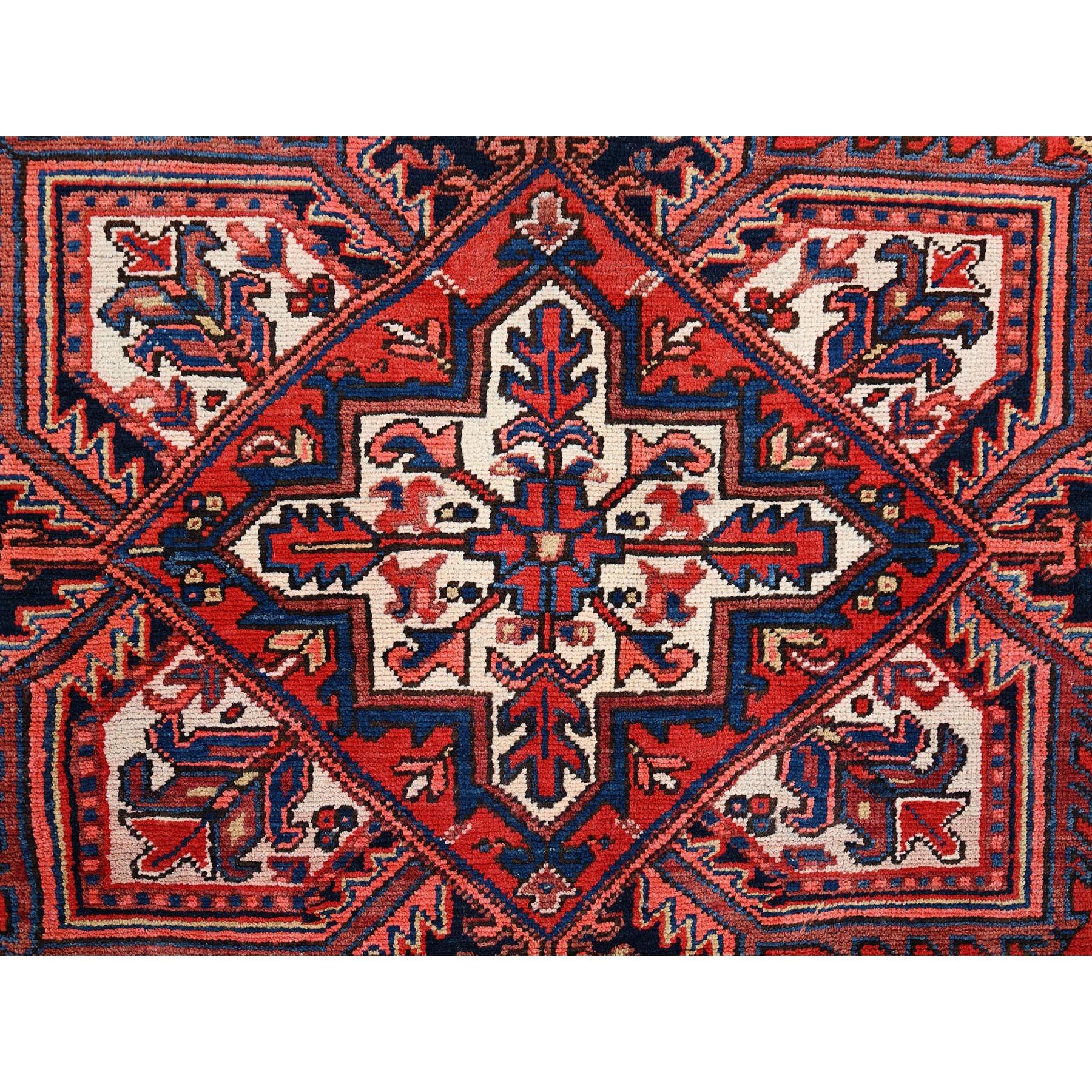 Red Hand Knotted Rustic Feel Pure Wool Clean Abrash Vintage Persian Heriz Rug For Sale 5